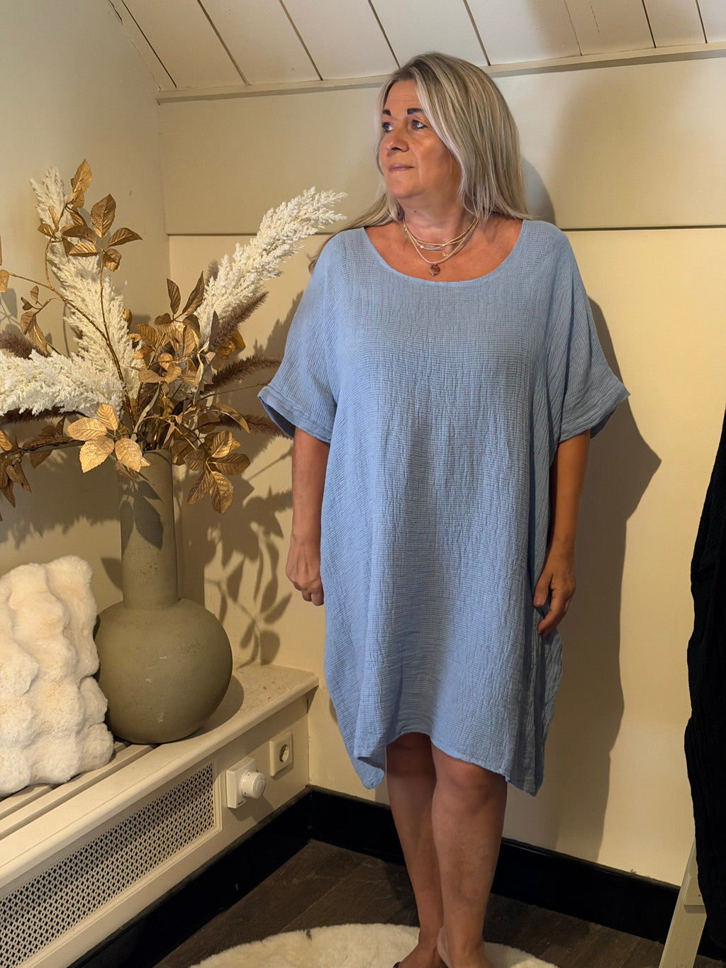 Linnen mix dress Summer sky blue