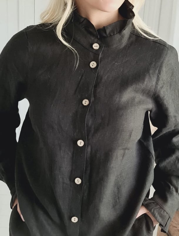 BYPIAS RUFFLE LINEN SHIRT BLACK
