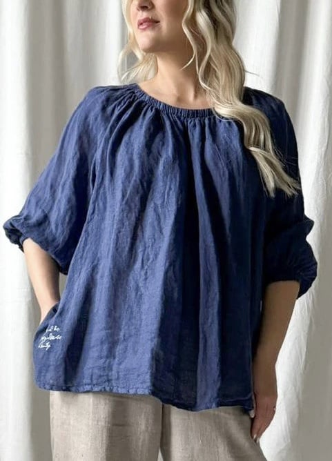 BYPIAS BOHEMIANA LINNEN BLOUSE LILY ROYAL BLUE