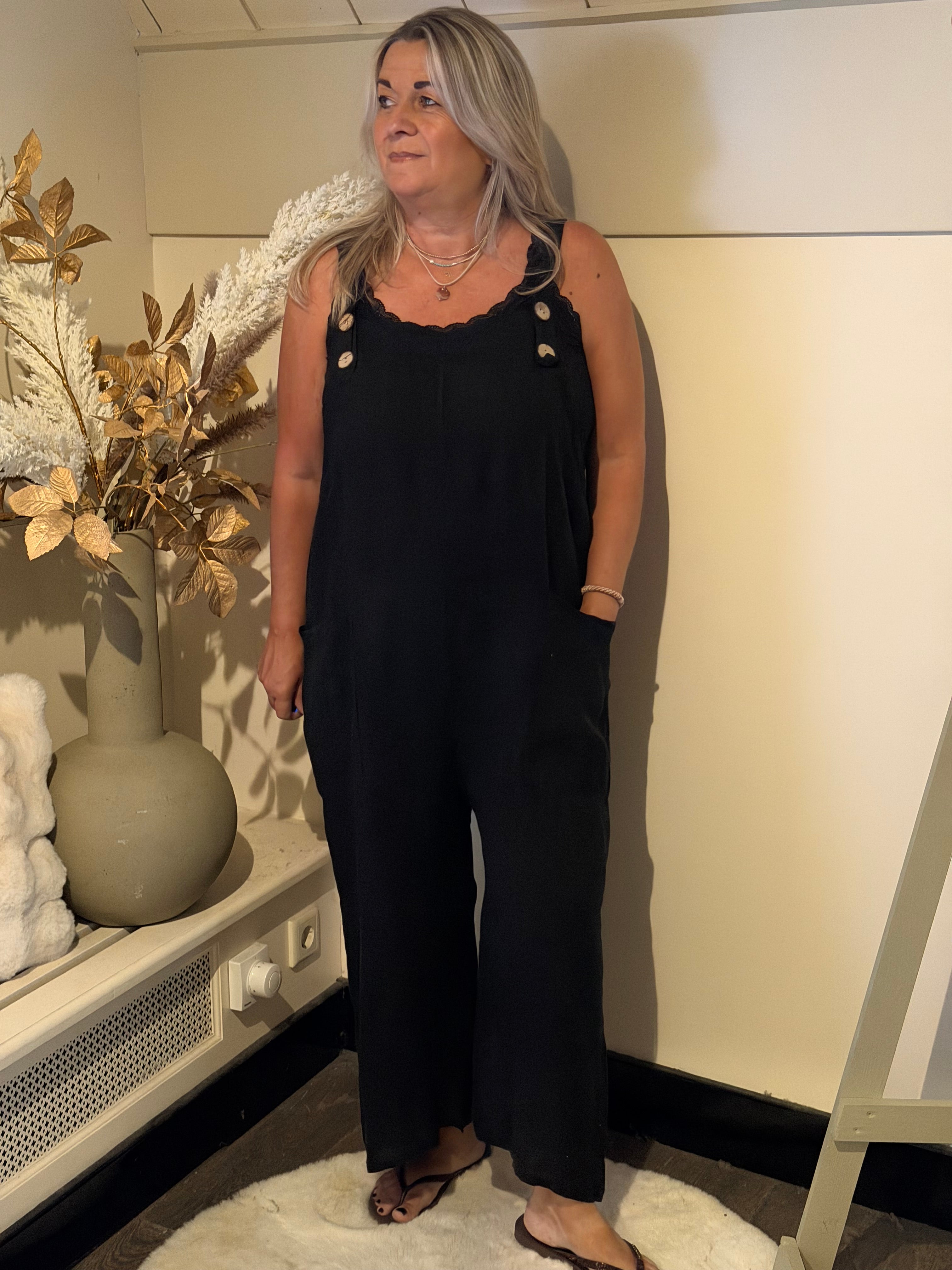 linnen jumpsuit garden zwart