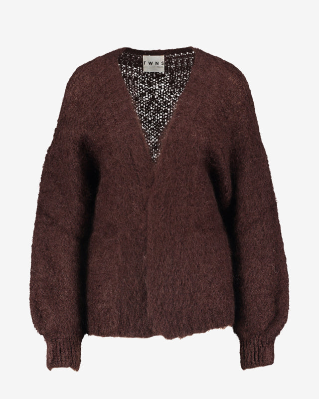TWNS CORTEZ OPEN FLUFFY CARDIGAN CHOCOLADE