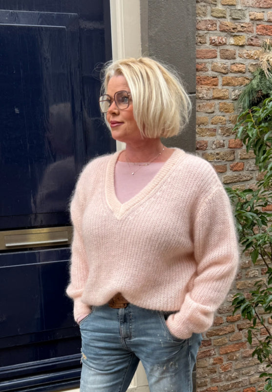 TWNS ALAMOSA V-NECK SWEATER LIGHT PINK