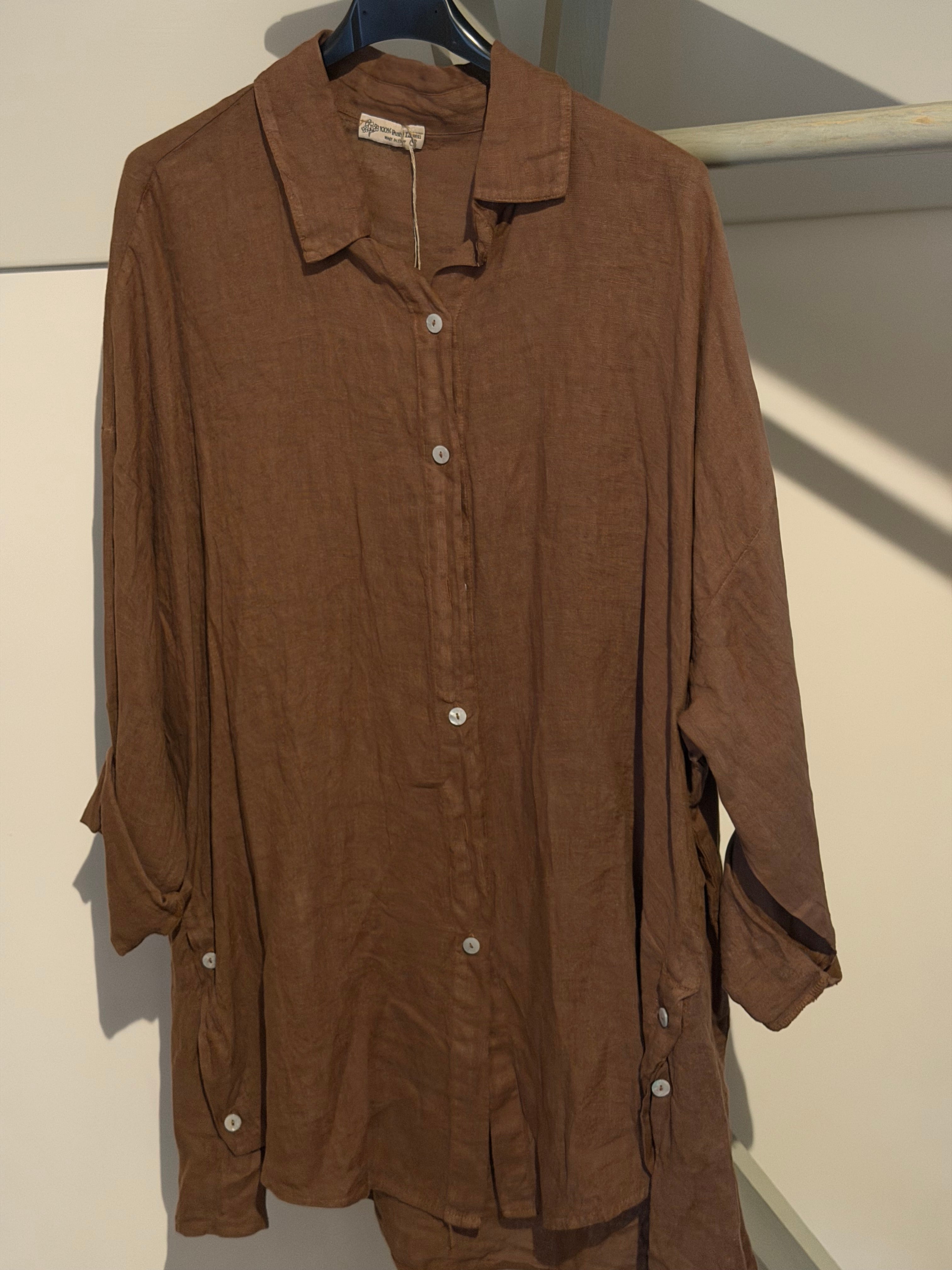 Linen blouse oversized model Bari apricot