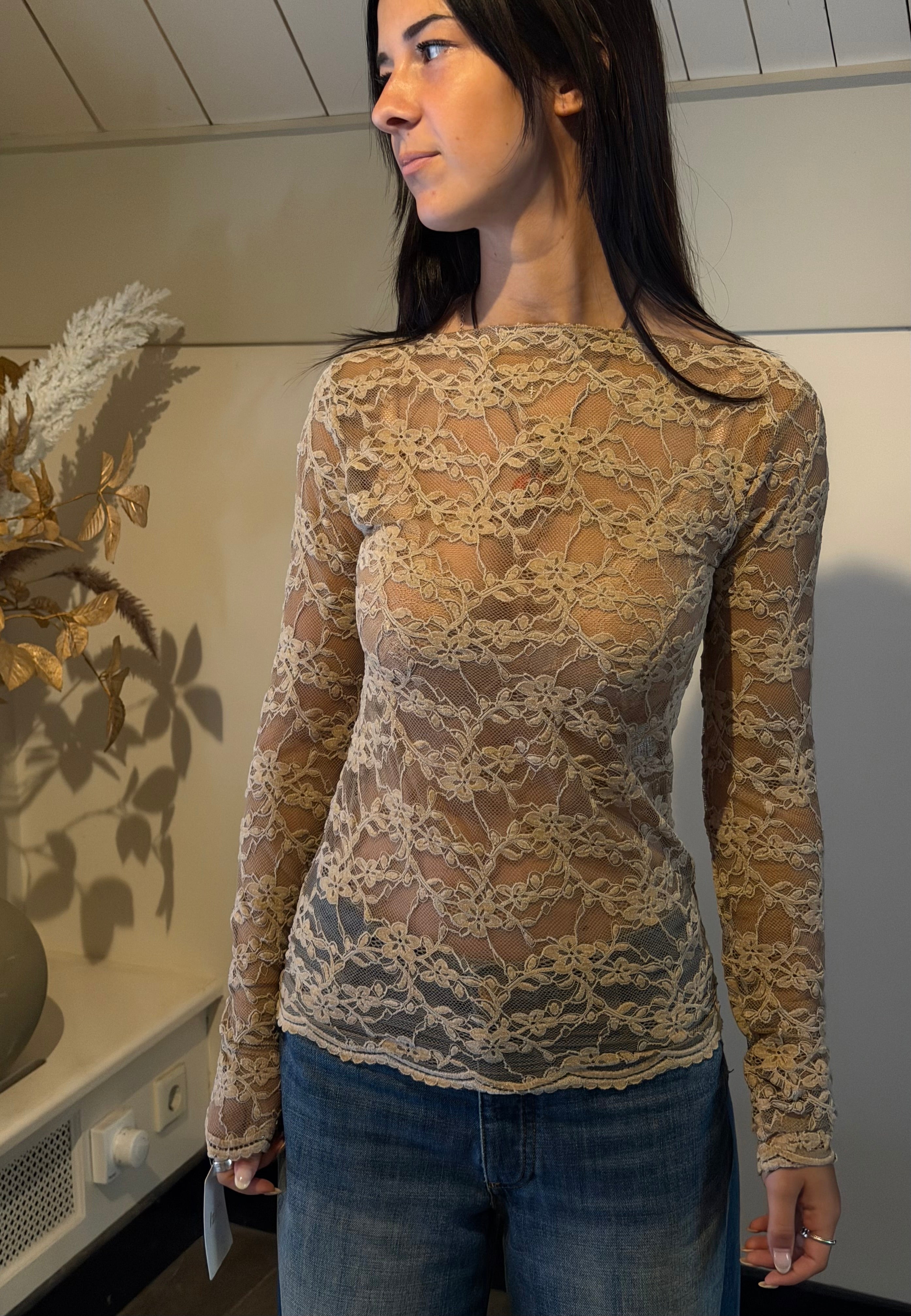 Stretchy Lace top Taupe