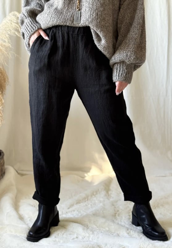 BYPIAS BOHEMIANA LINNEN JOGGER ZWART