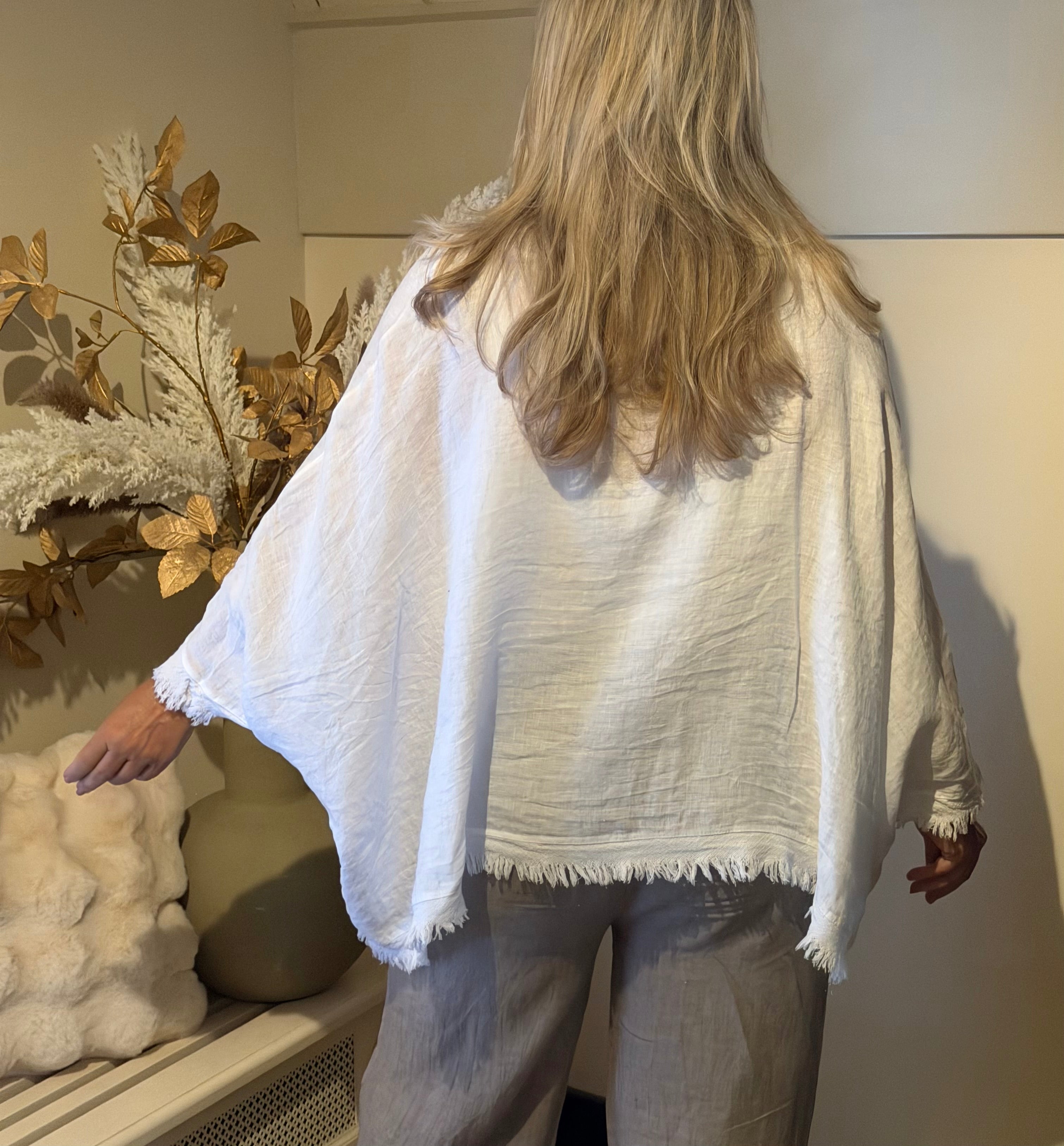 linnen top boho ruffle wit