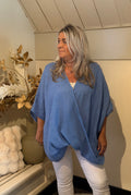 Linnen blouse model Logan blue