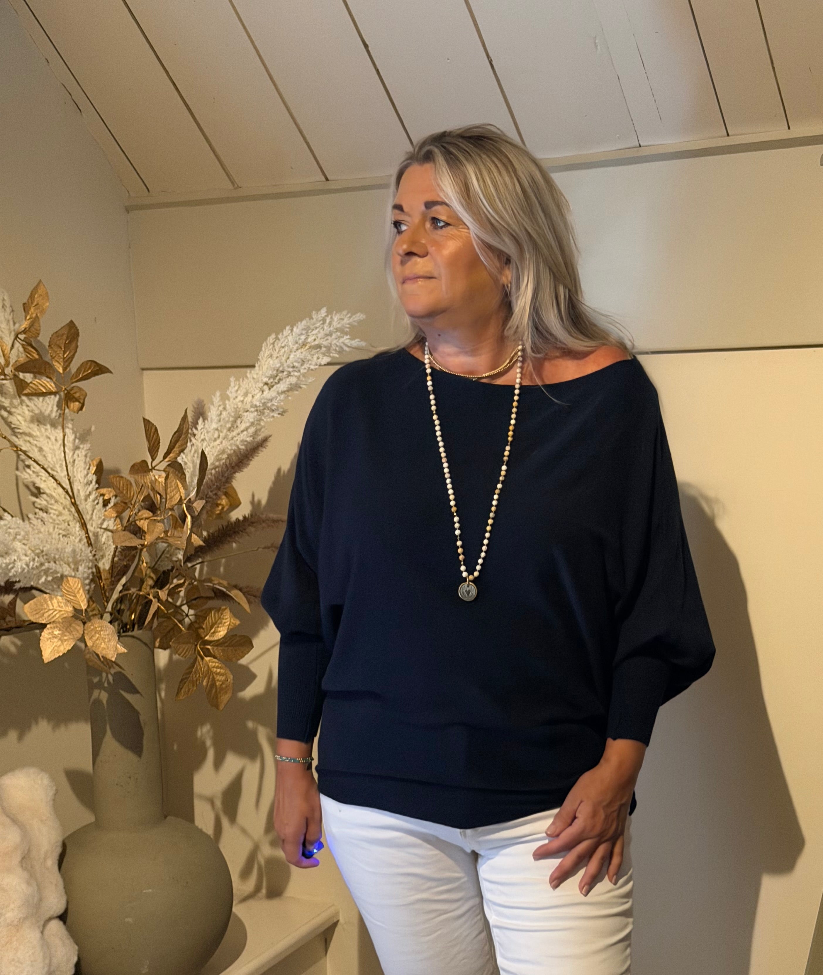 fijngebreide trui Batwing navy