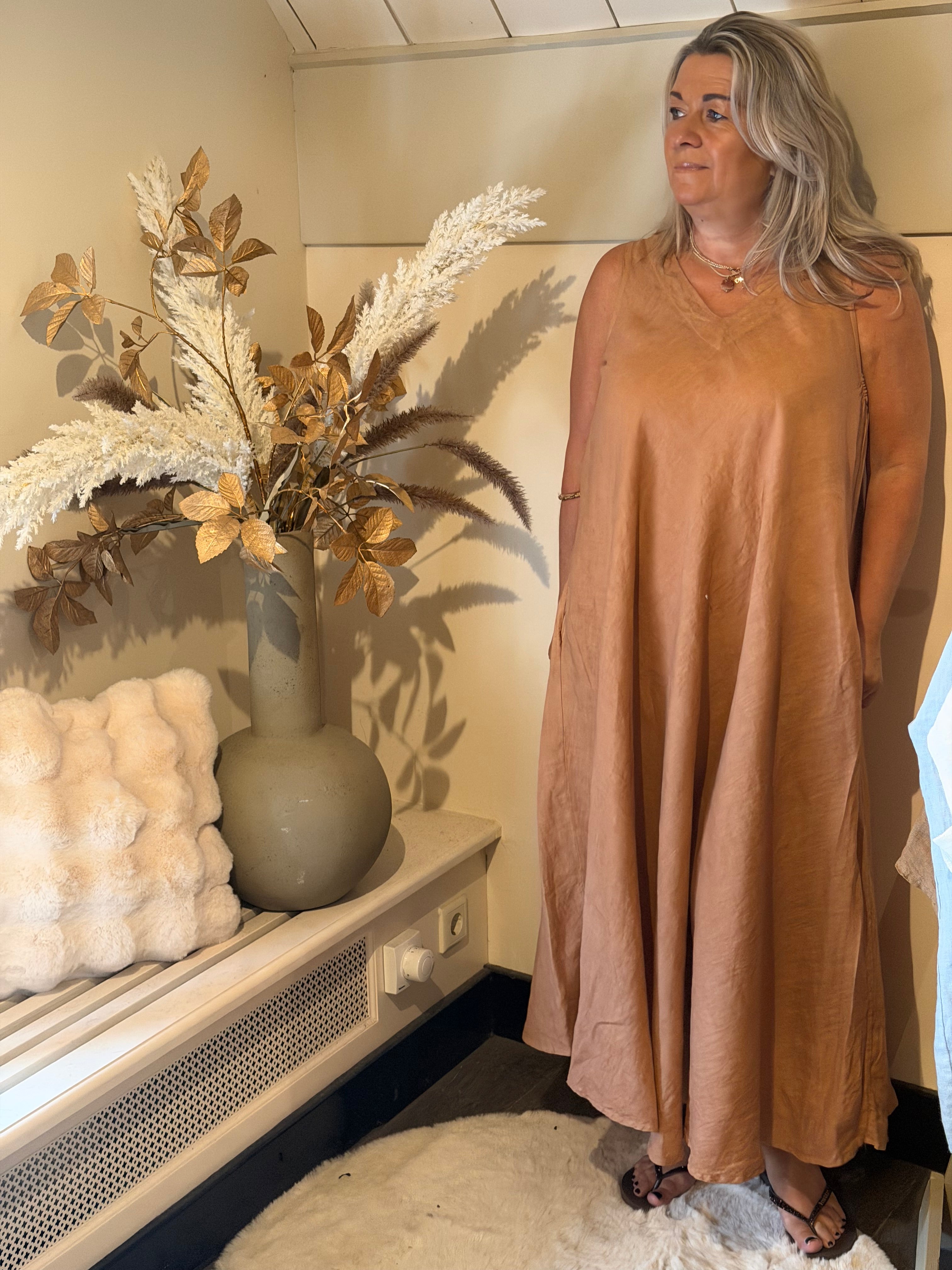 linnen jurk mykonos camel