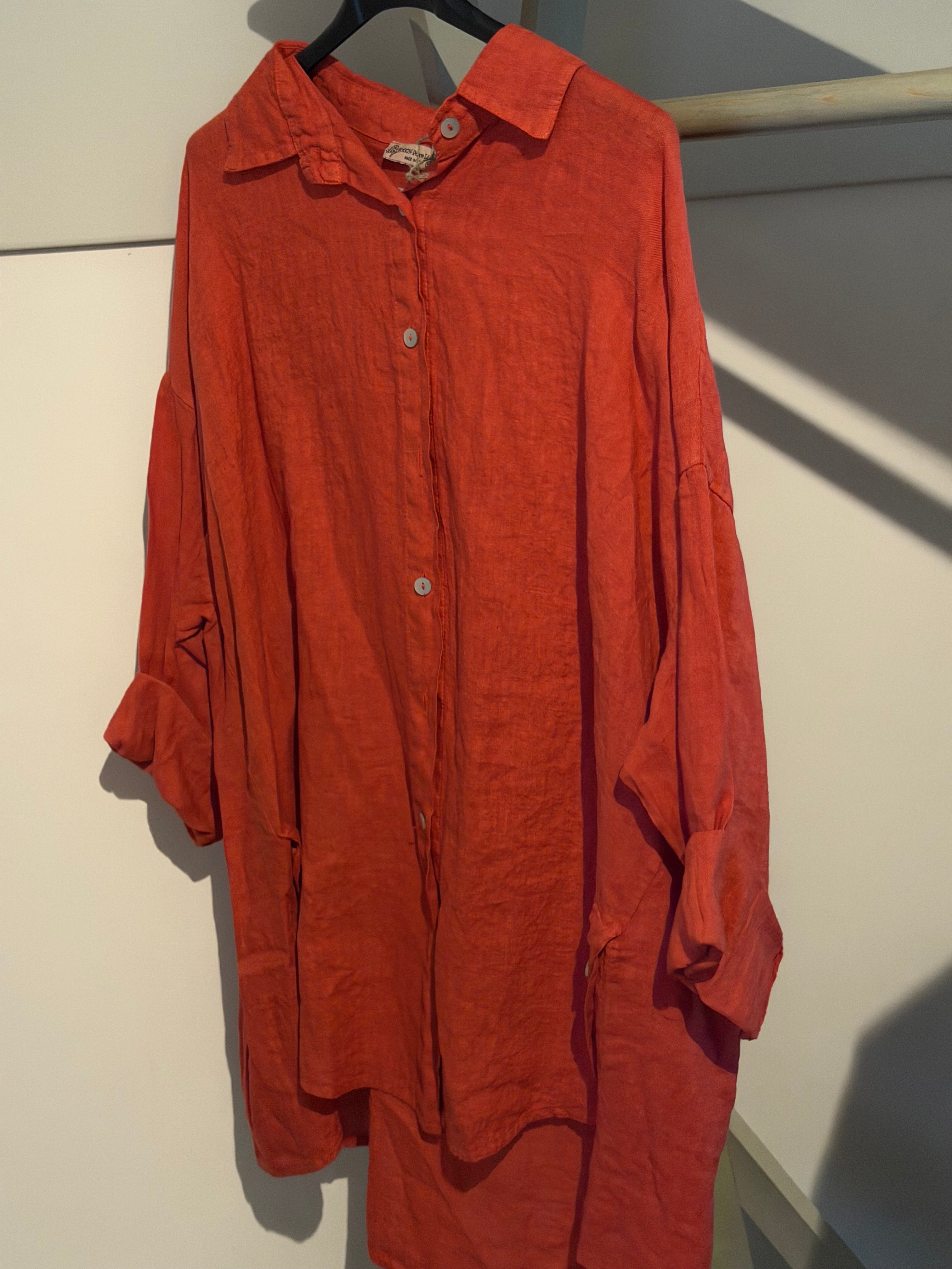 Linnen blouse oversized model Bari indy red