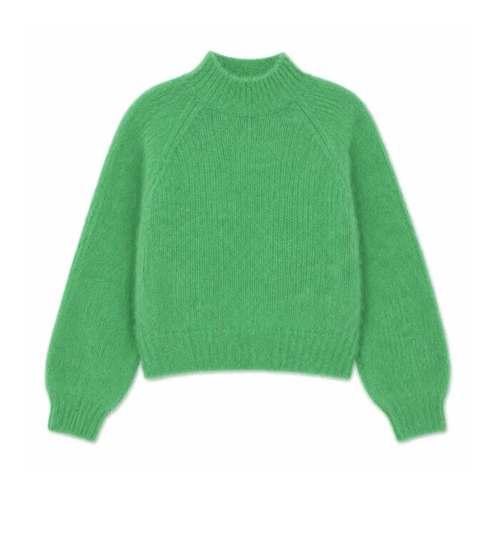 TWNS HINA long-sleeve flared solid mock-neck sweater grass green Classic Beauty & Fashion