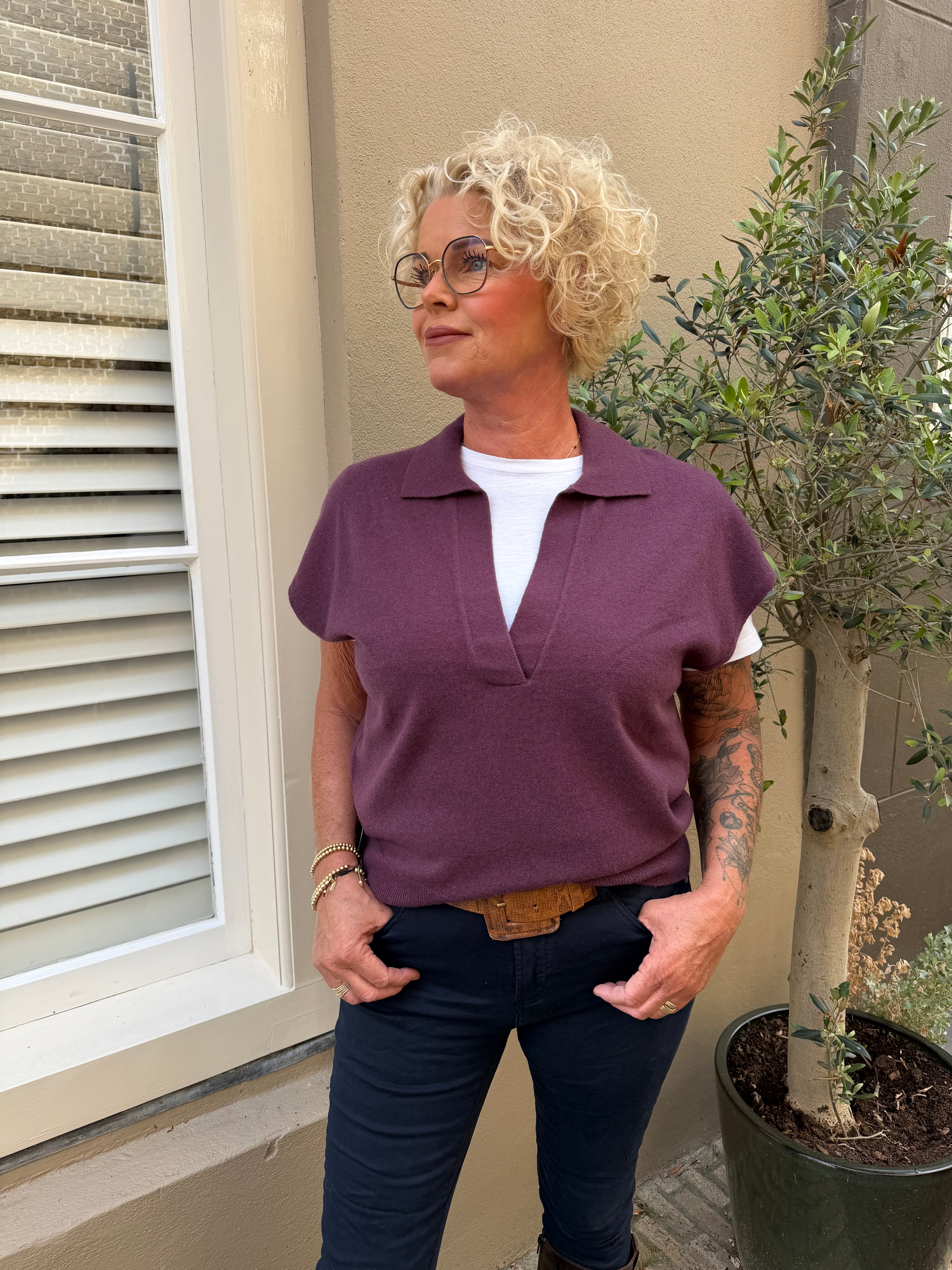 TWNS okaloosa sleeveless polo-neck sweater aubergine