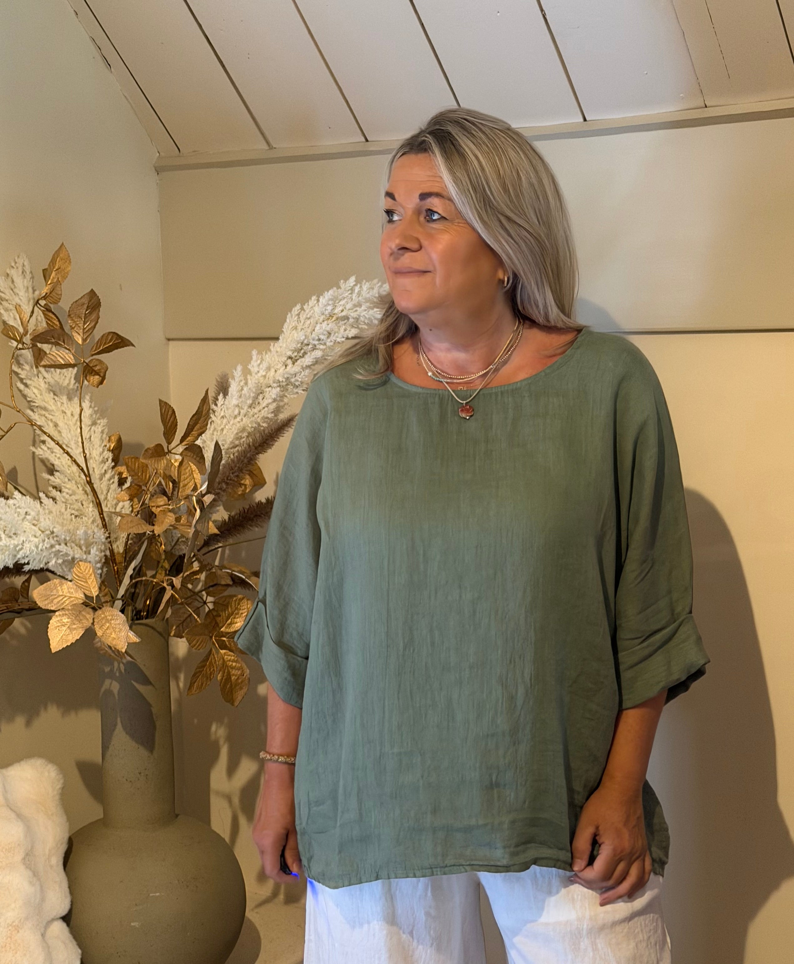 Linnen blouse athene kaki