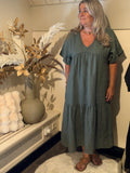 Linen V-neck dress khaki