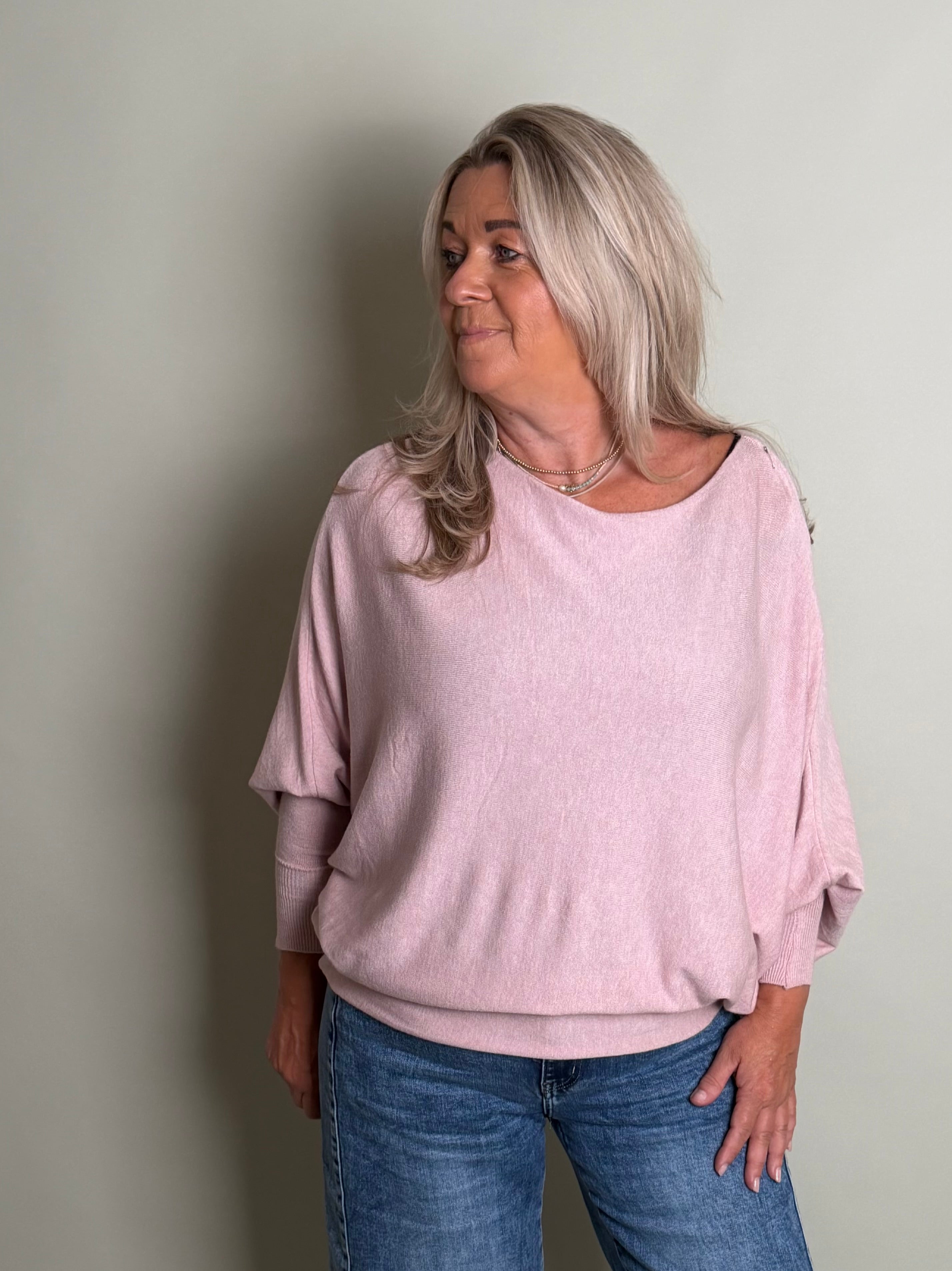 fijngebreide trui Batwing licht roze