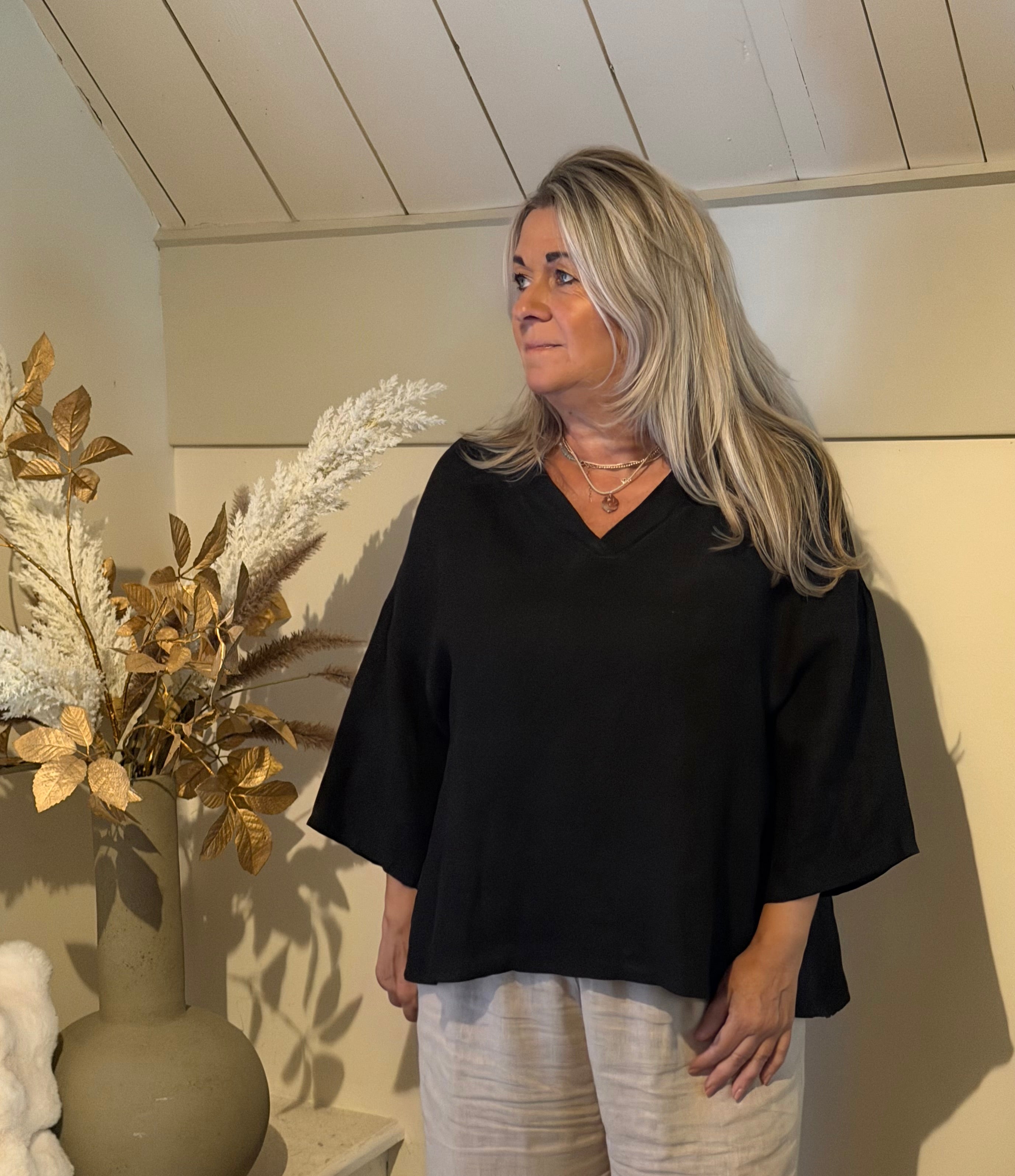linnen blouse model Santorini zwart