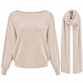 Batwing Trui Fiene met Sjaal in beige – trui met sjaal voor dames