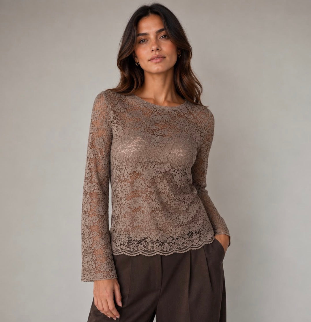 Stretchy Lace top Taupe