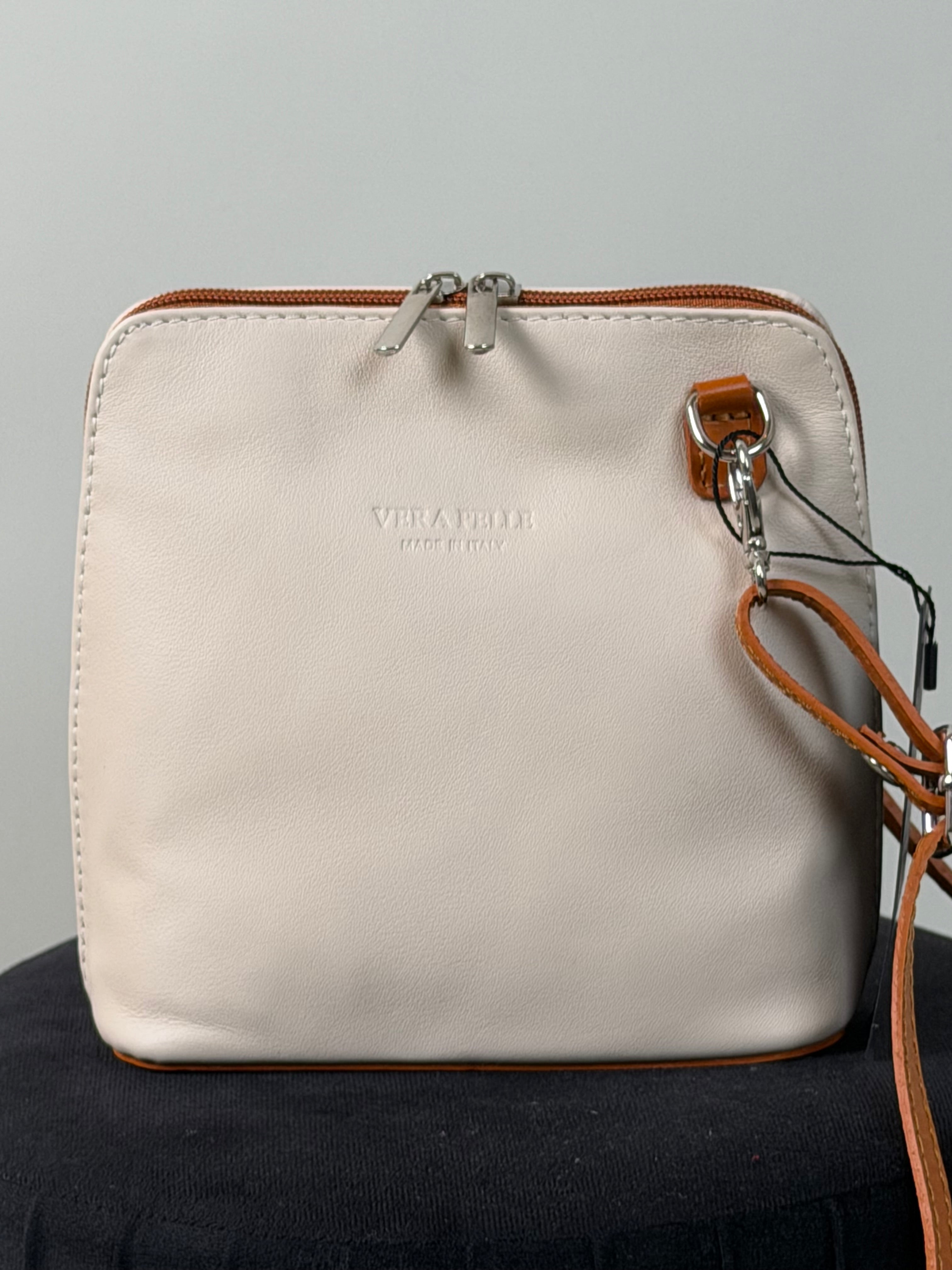 Lederen schoudertas beige camel