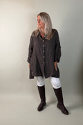 Linnen blouse oversized model Bari choco