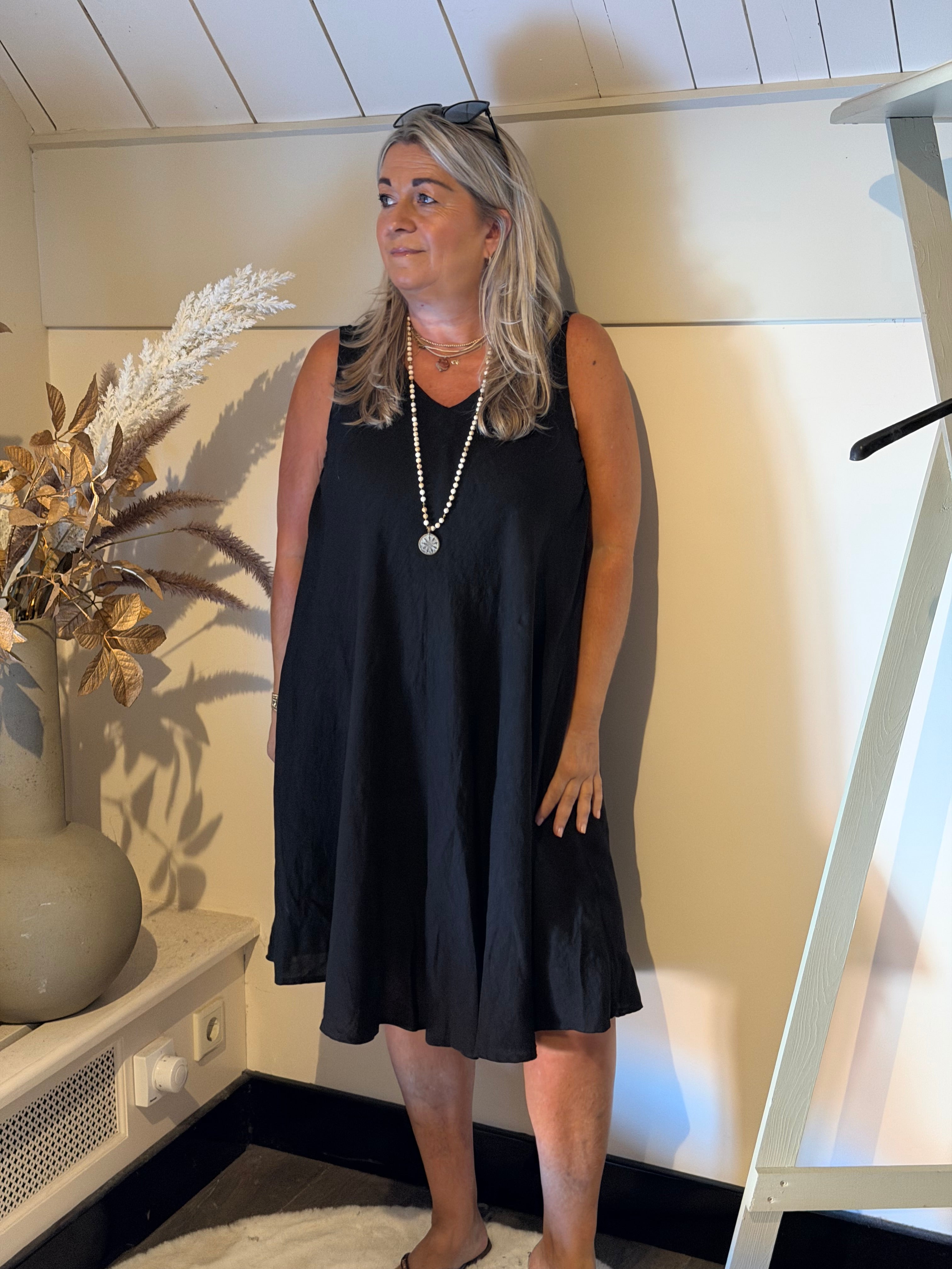 linnen dress Mykonos kort model zwart