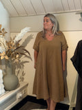Linnen jurk soof camel