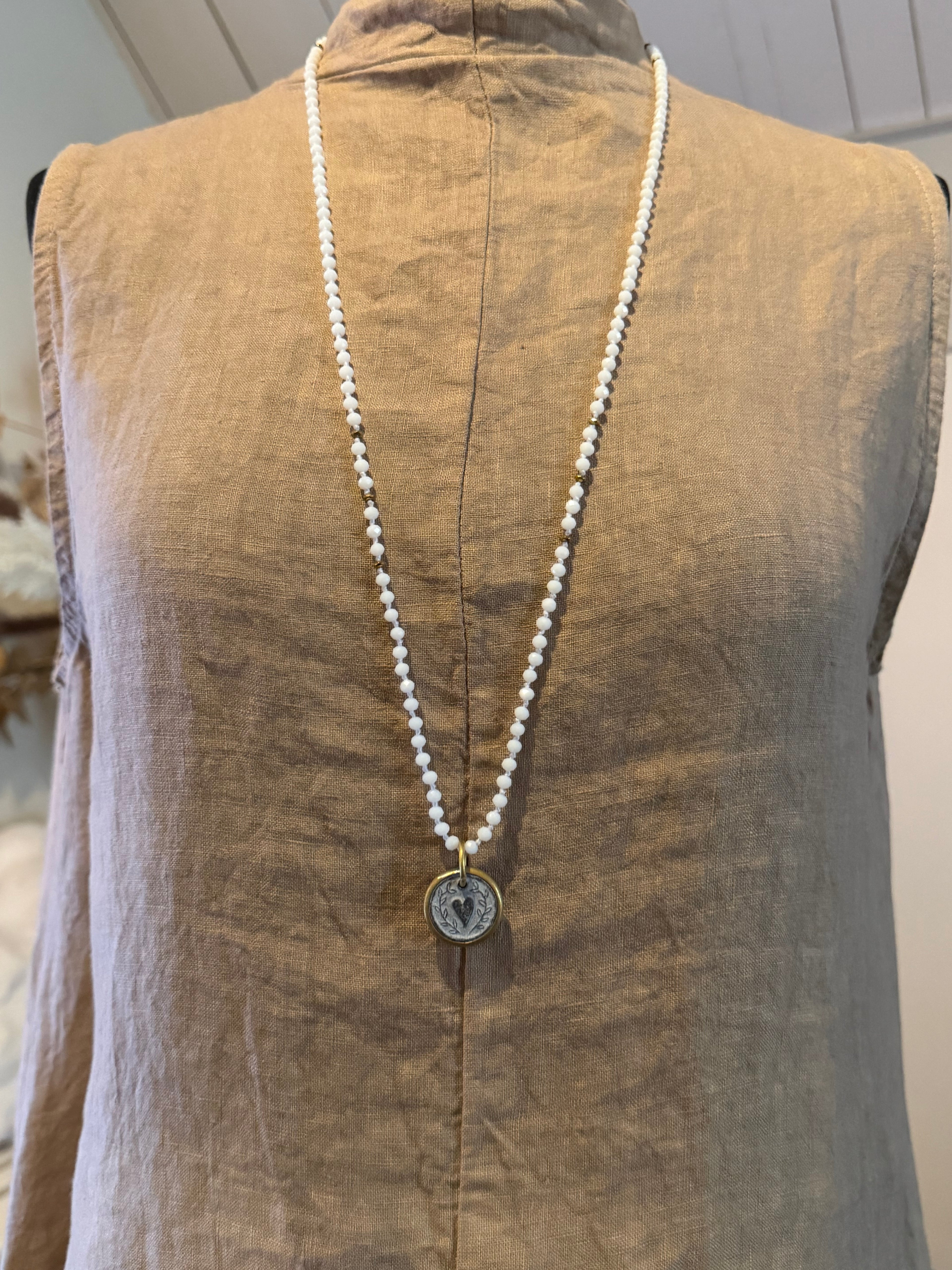 BOHO KETTING HEART 4 MM CRYSTAL WHITE GOLD
