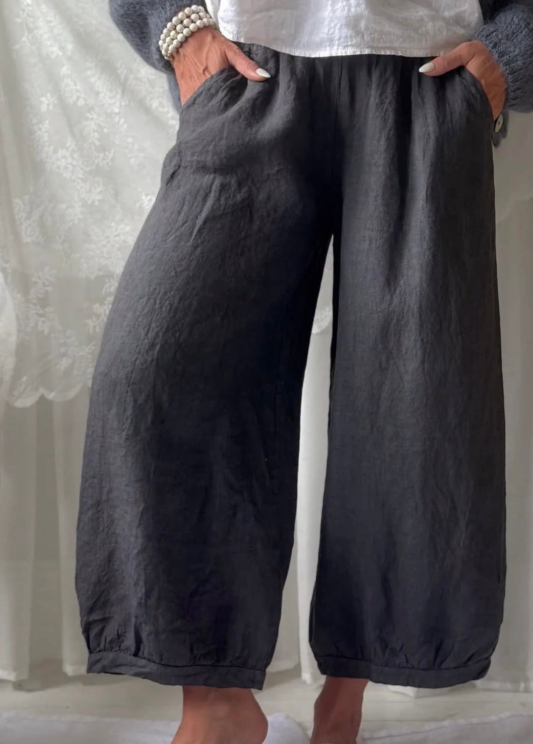 Bypias bohemiana bubble linnen broek smoke Classic Beauty & Fashion