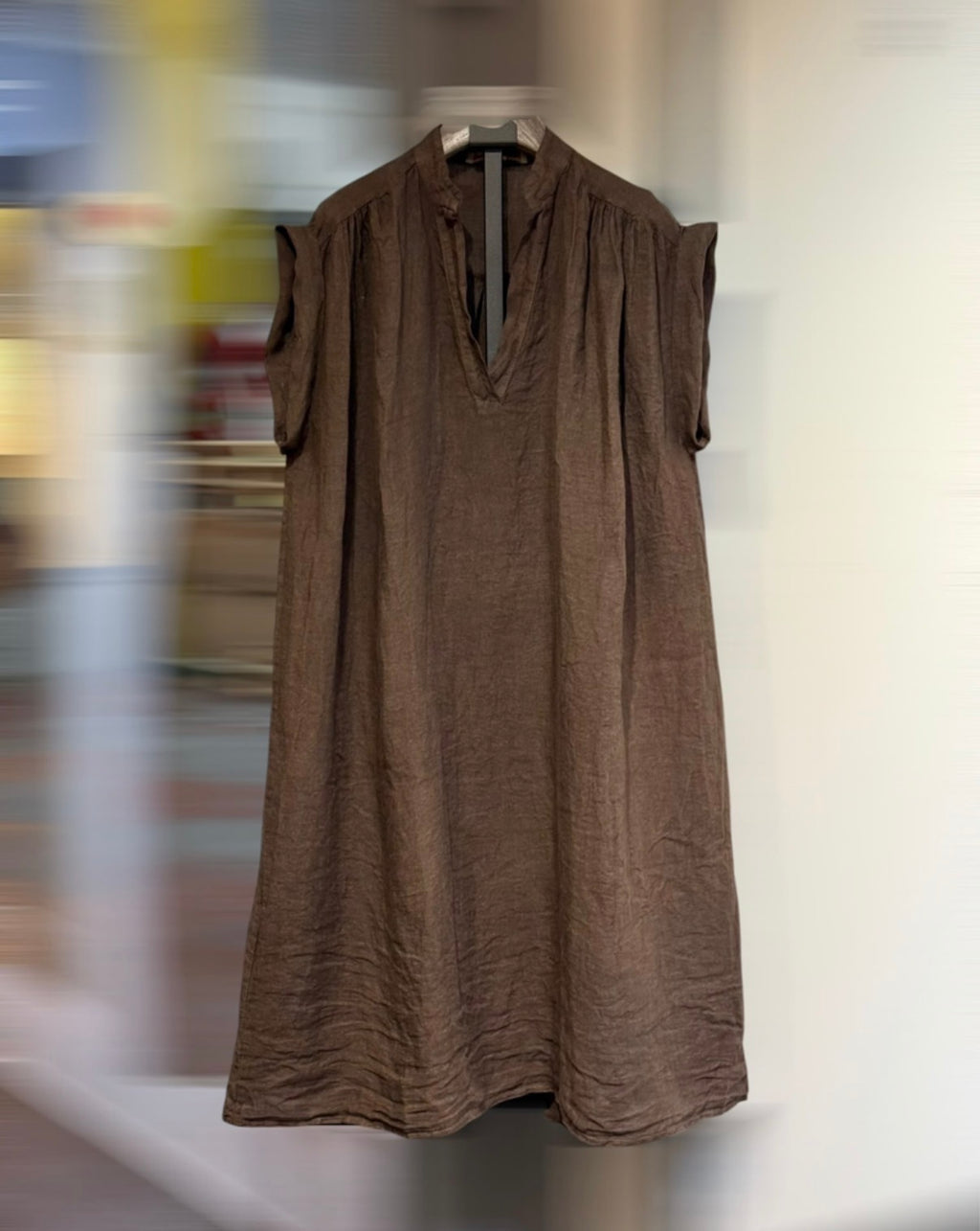 Linnen jurk model pom Chocolade