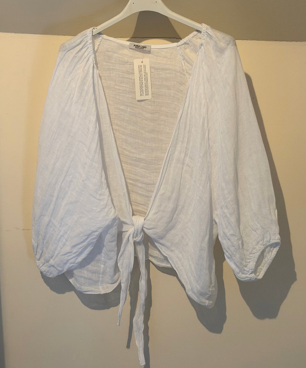 Linen button Bolero white
