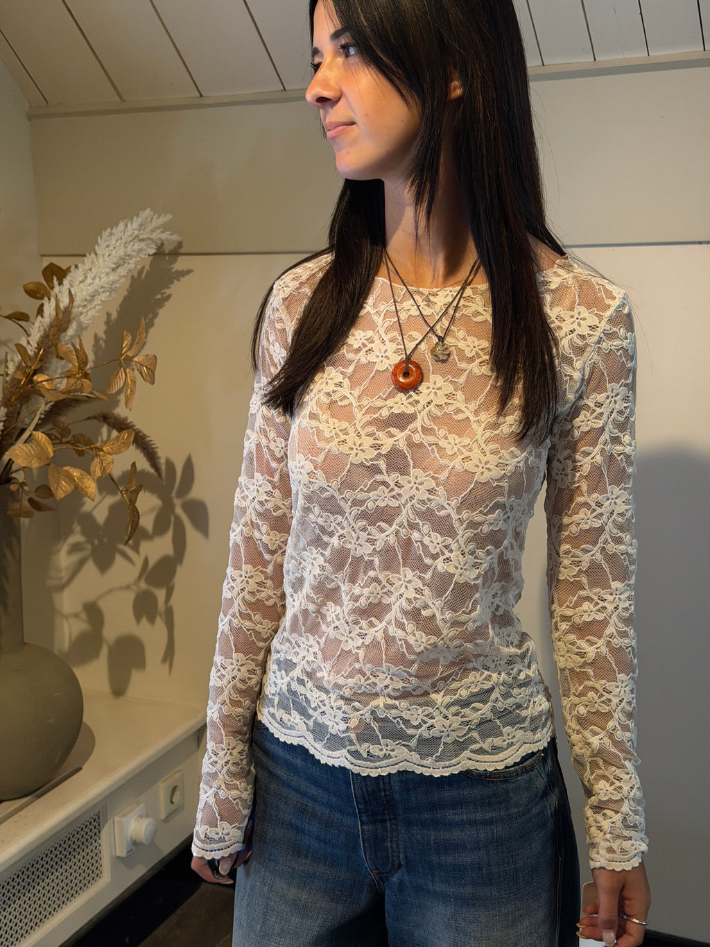 Stretchy Lace top Beige