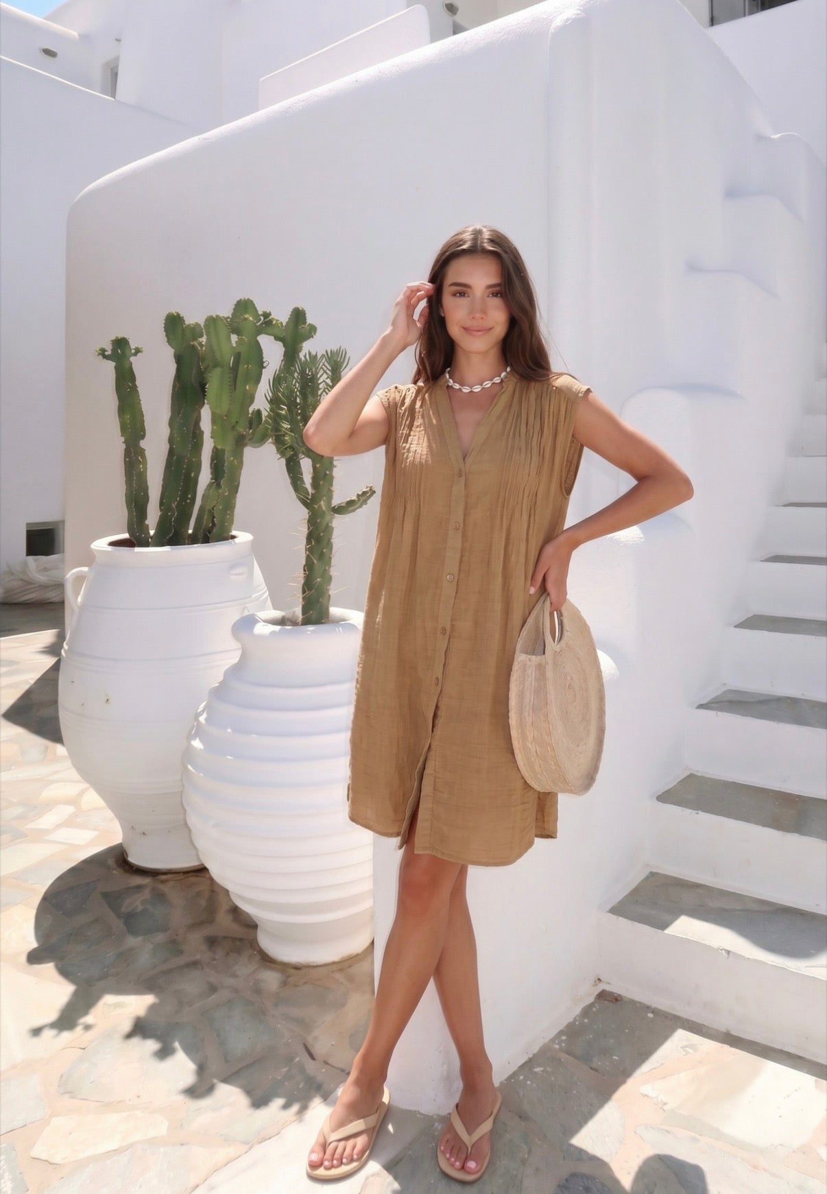 cotton tuniek/dress model: Lou camel
