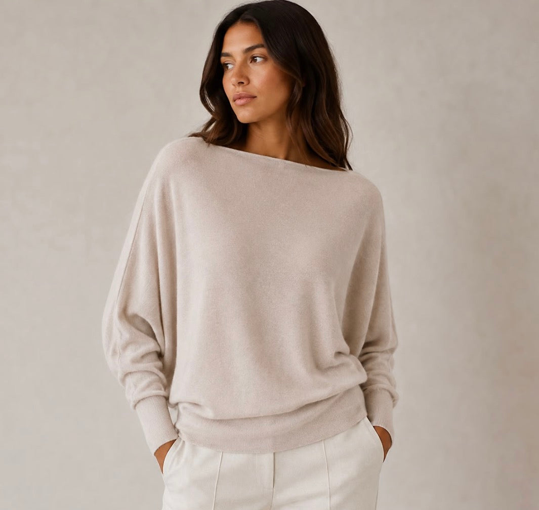 fijngebreide trui Batwing beige