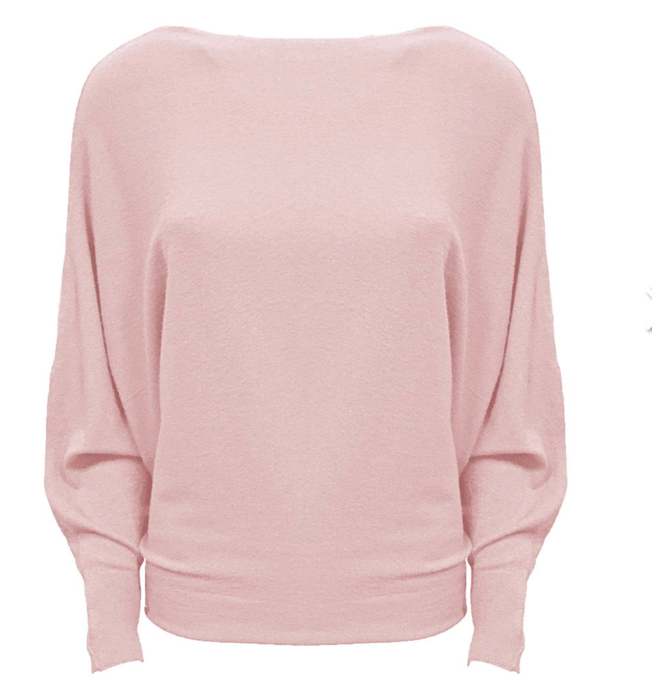 fijngebreide trui Batwing licht roze