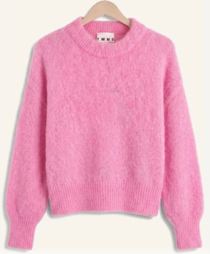 TWNS moana solid long-sleeve round neck sweater bubblegum