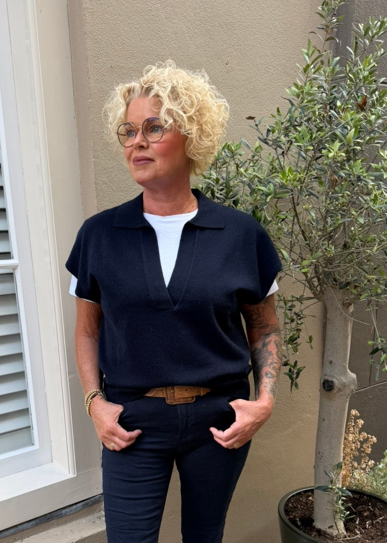TWNS okaloosa sleeveless polo-neck sweater navy