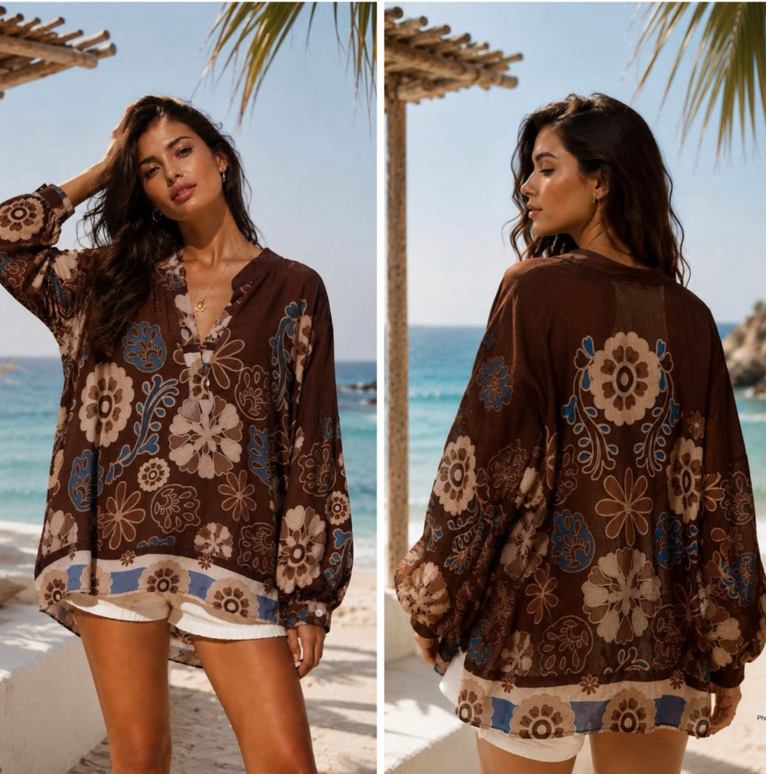 Viscose blouse met print bruin