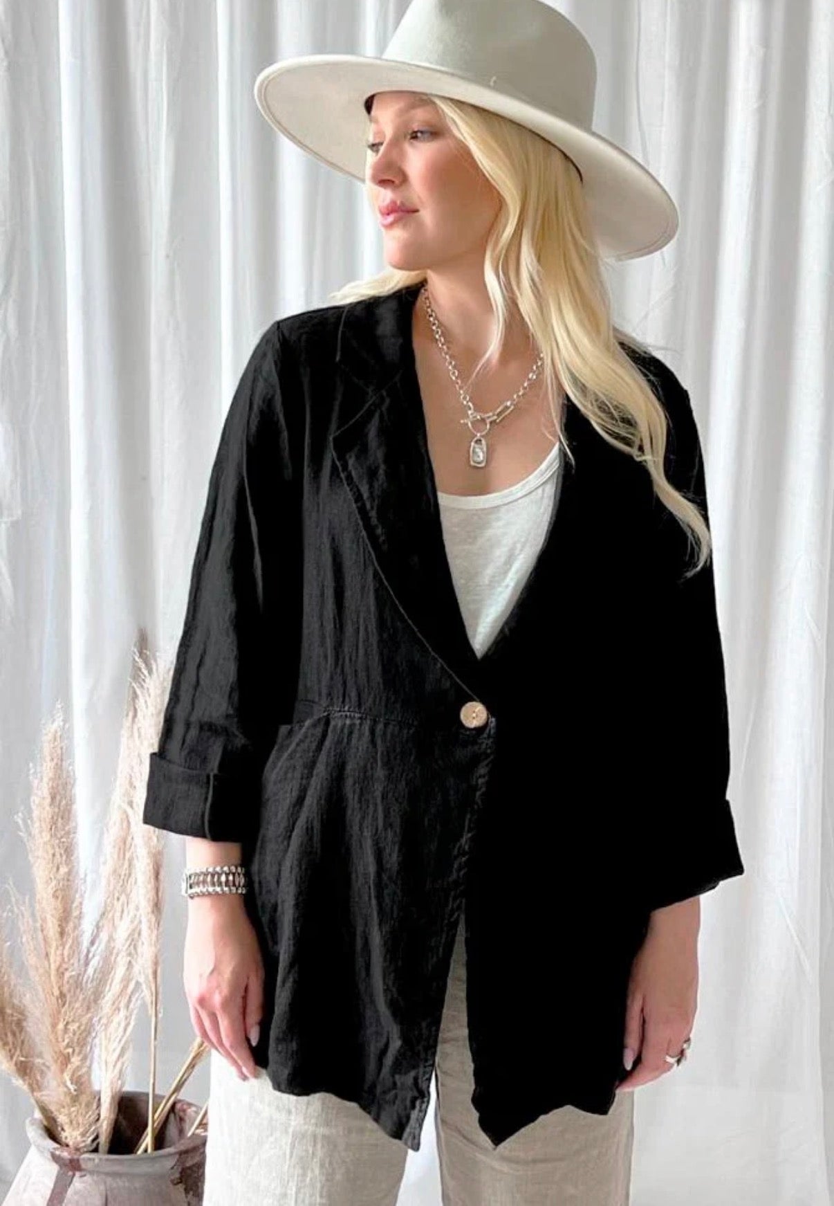 BYPIAS ELEANOR LINEN JACKET BLACK