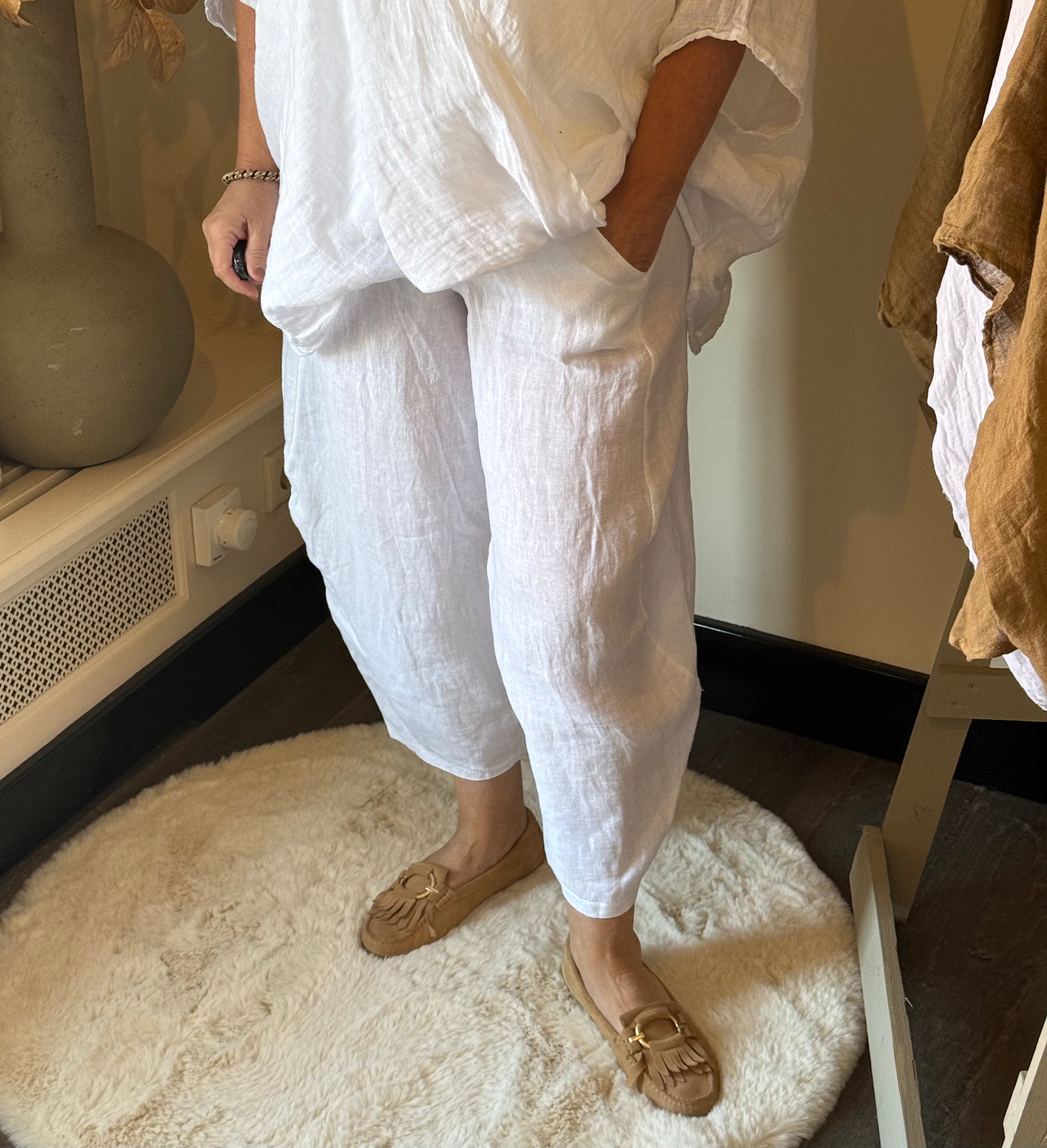 Linnen broek ballonstijl model Pip wit