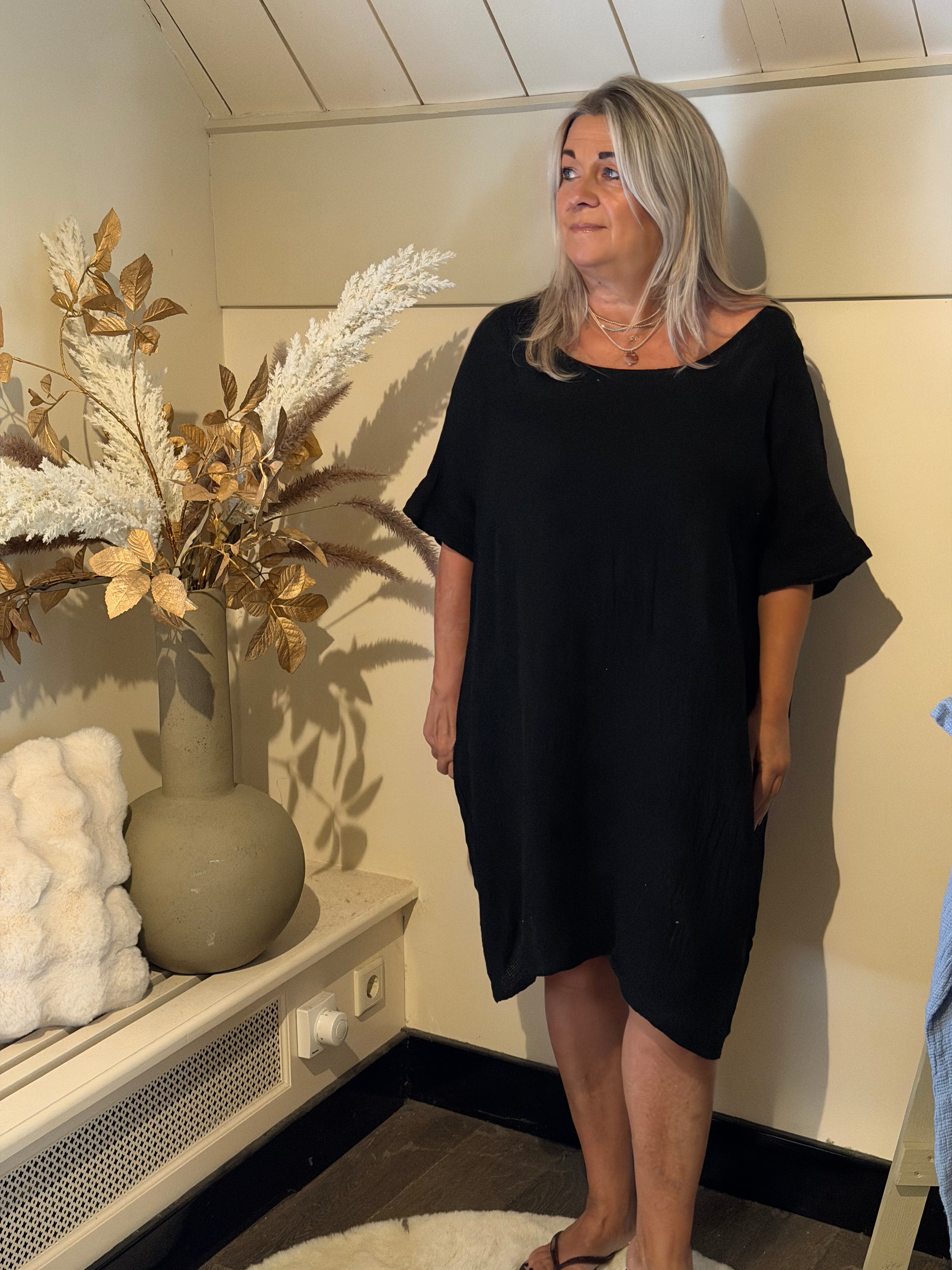 Linnen mix dress Summer zwart