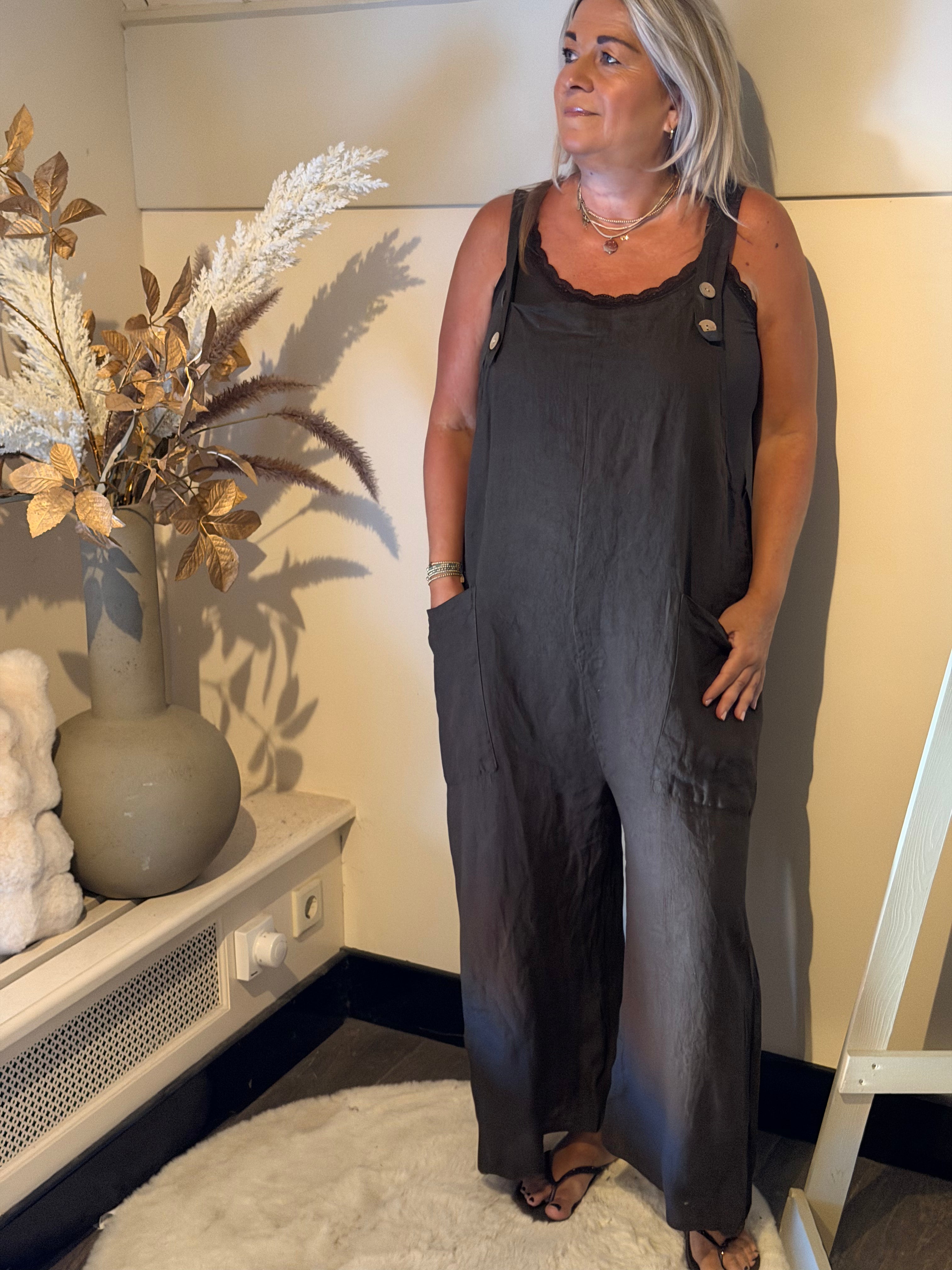 linen jumpsuit garden black