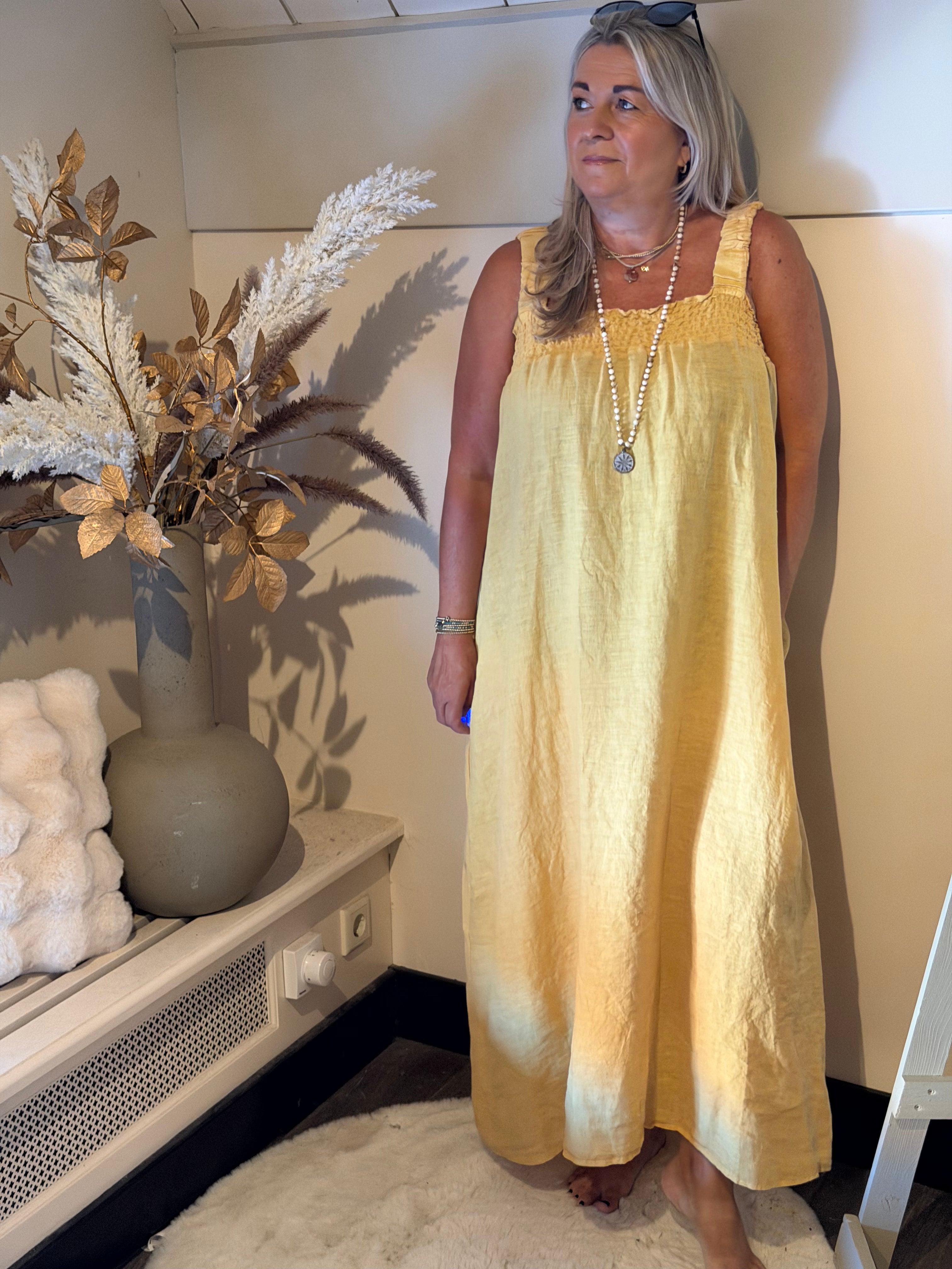 Linnen jurk sun Yellow