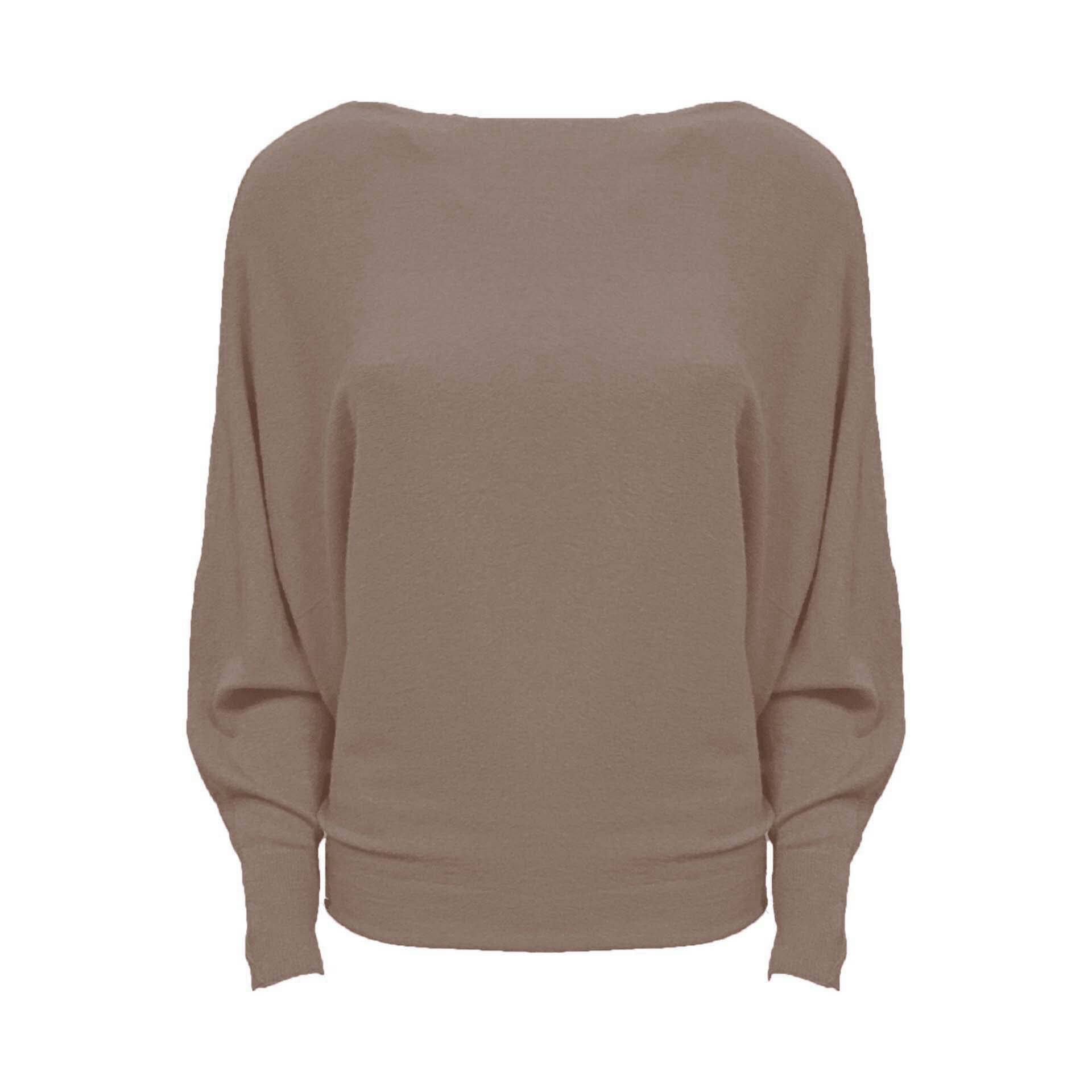 fijngebreide trui Batwing taupe