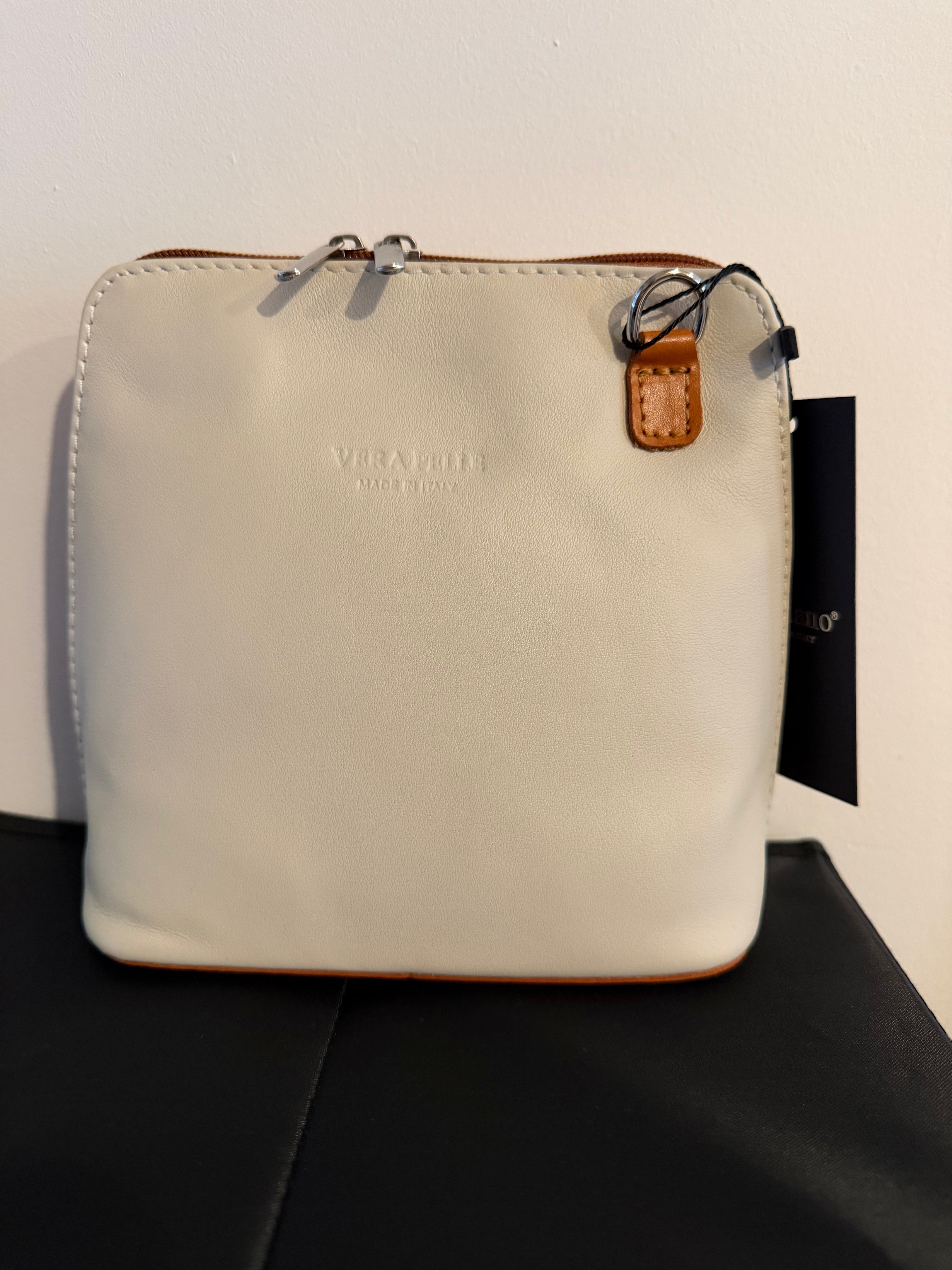 Lederen schoudertas beige camel