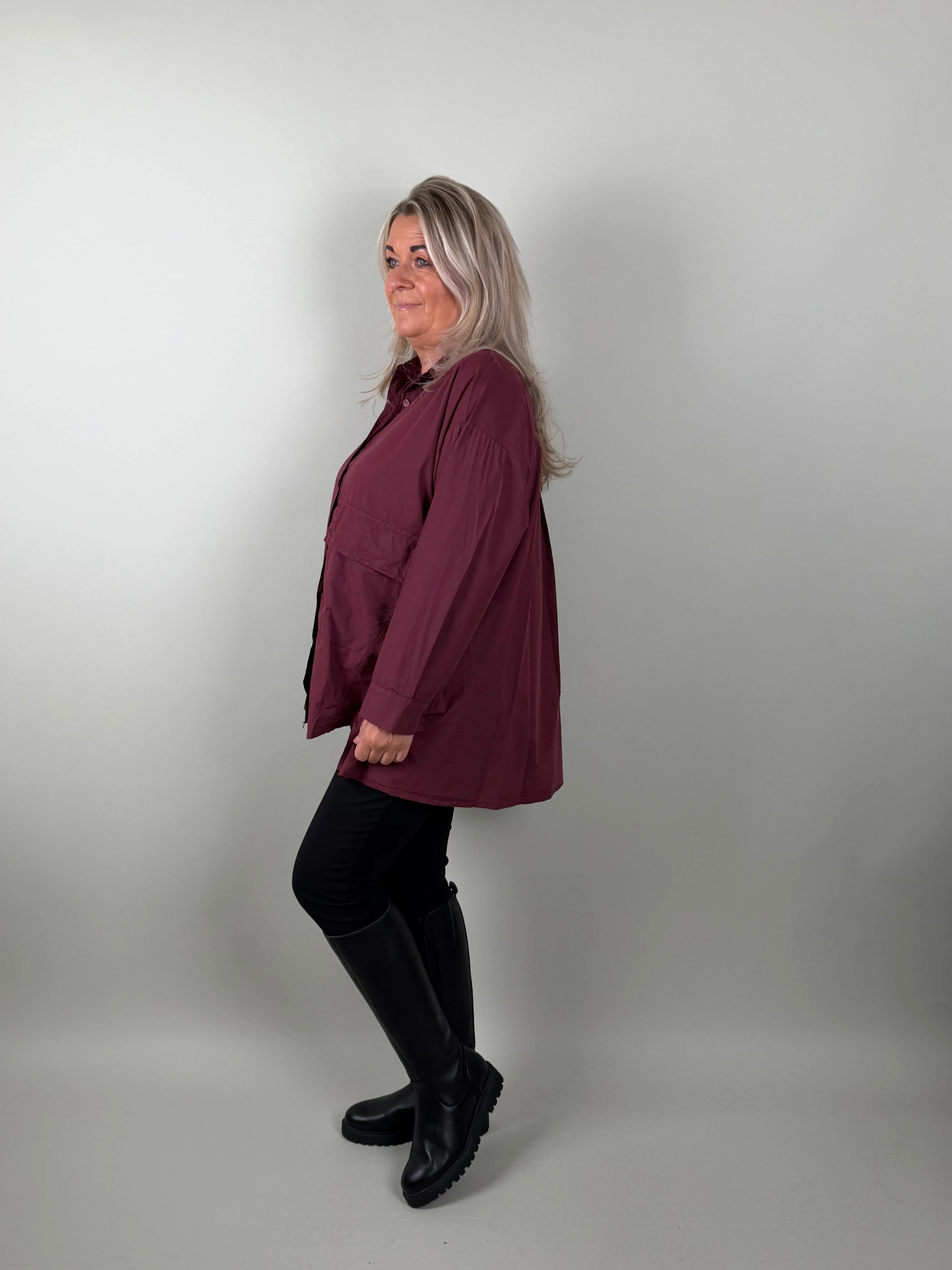 Sixtydays Big Pocket blouse in wijnrood – blouse voor dames, tweede aanzicht