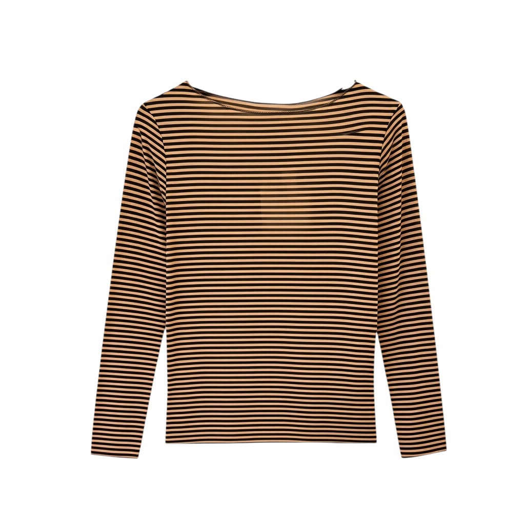 Basic soft cashmere streep Camel