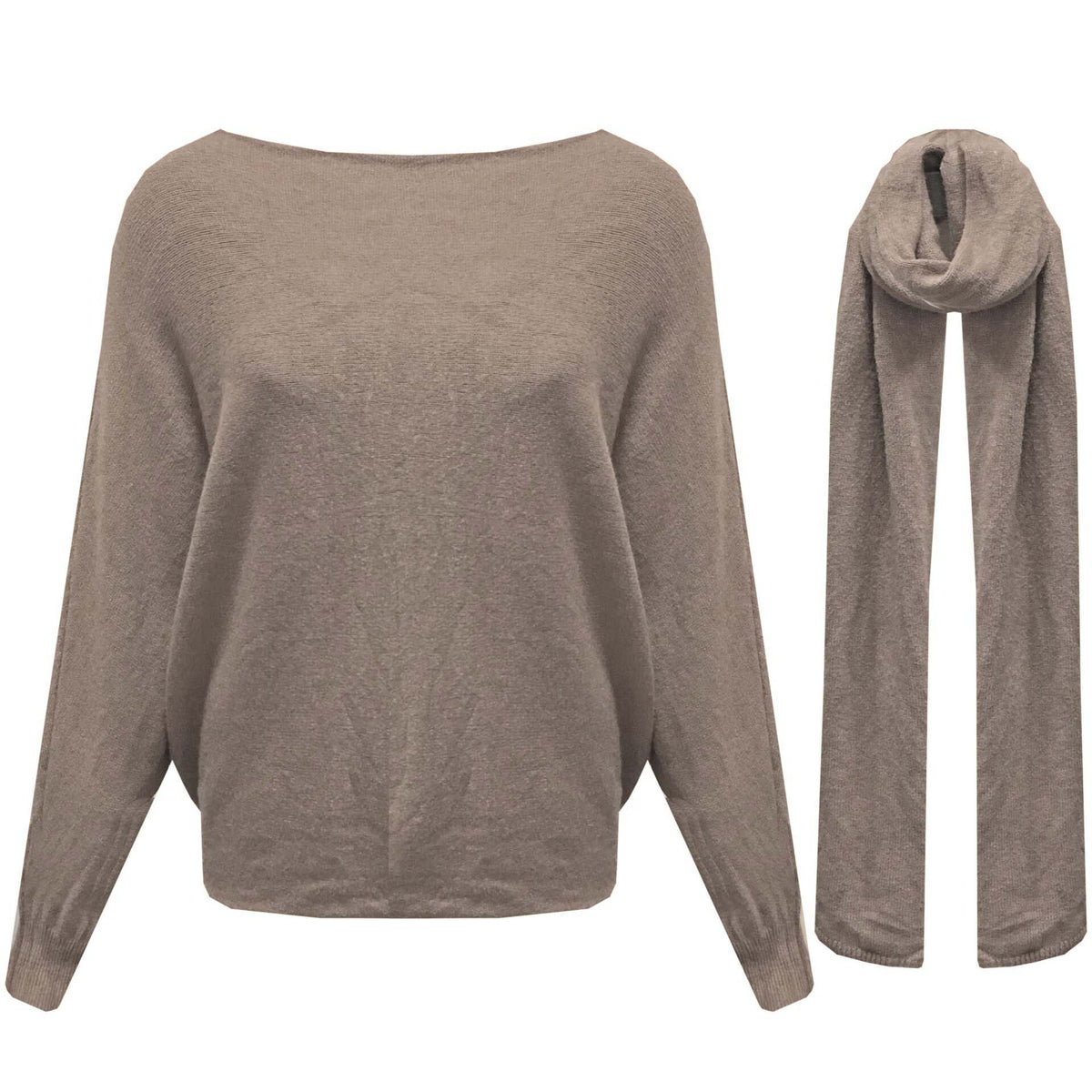 Batwing Trui Fiene met Sjaal Taupe