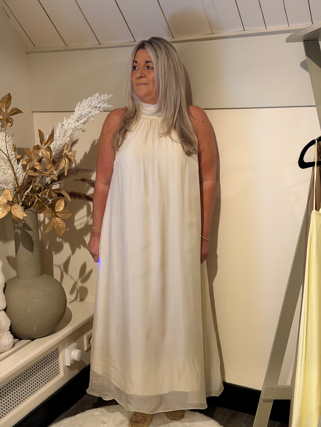 Jurk silk dress off white