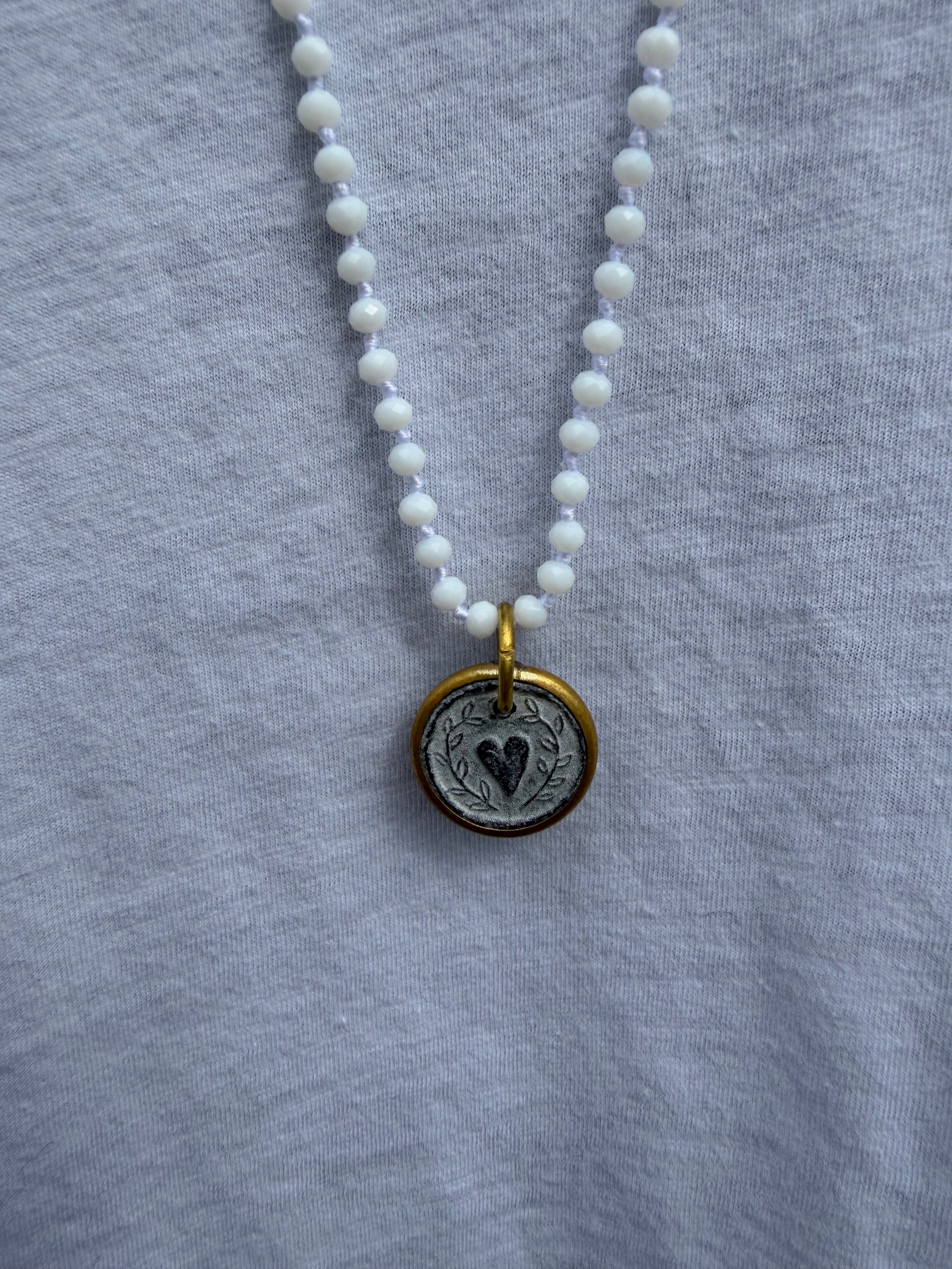 BOHO KETTING HEART 4 MM CRYSTAL WHITE GOLD