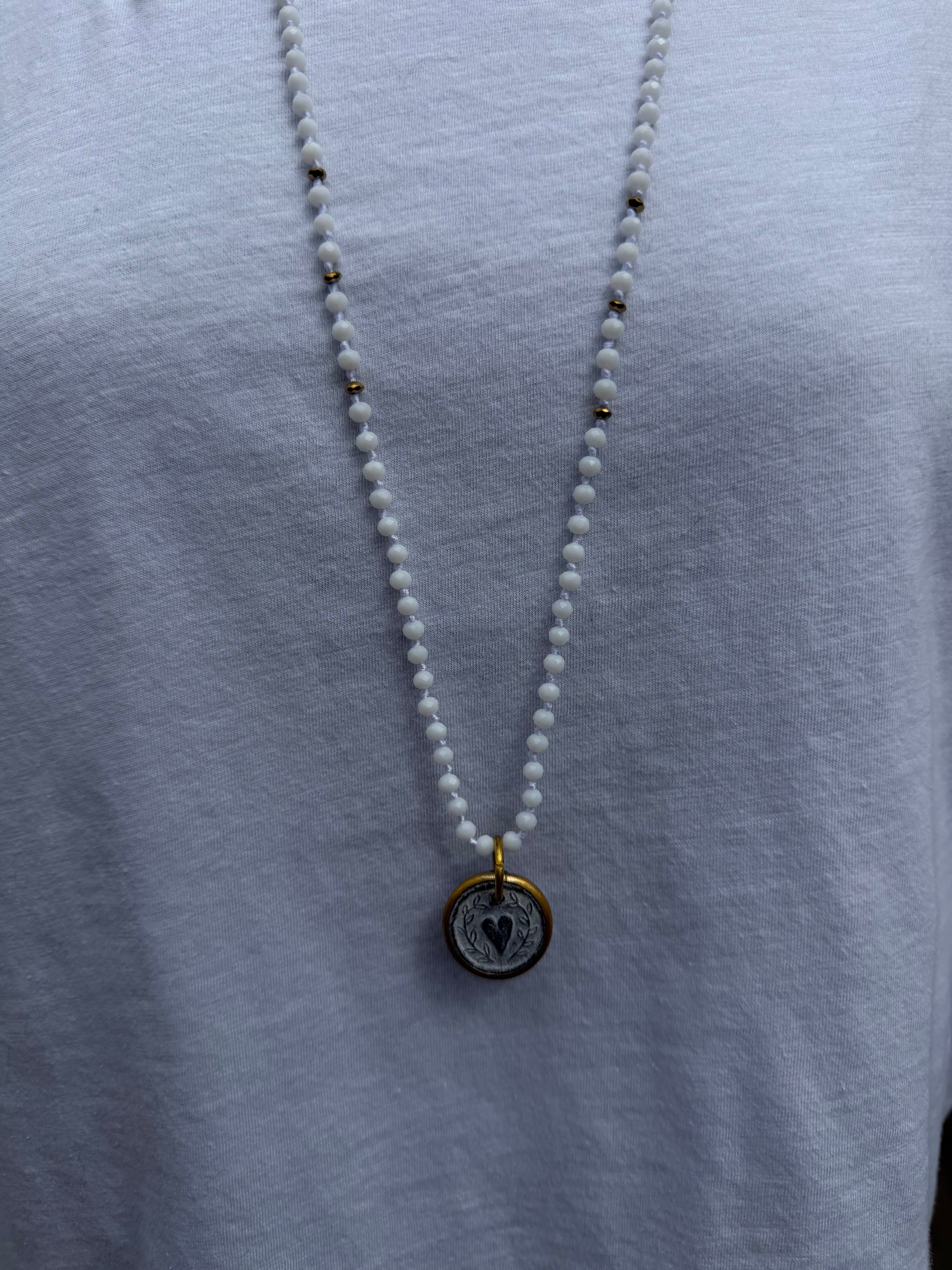 BOHO KETTING HEART 4 MM CRYSTAL WHITE GOLD